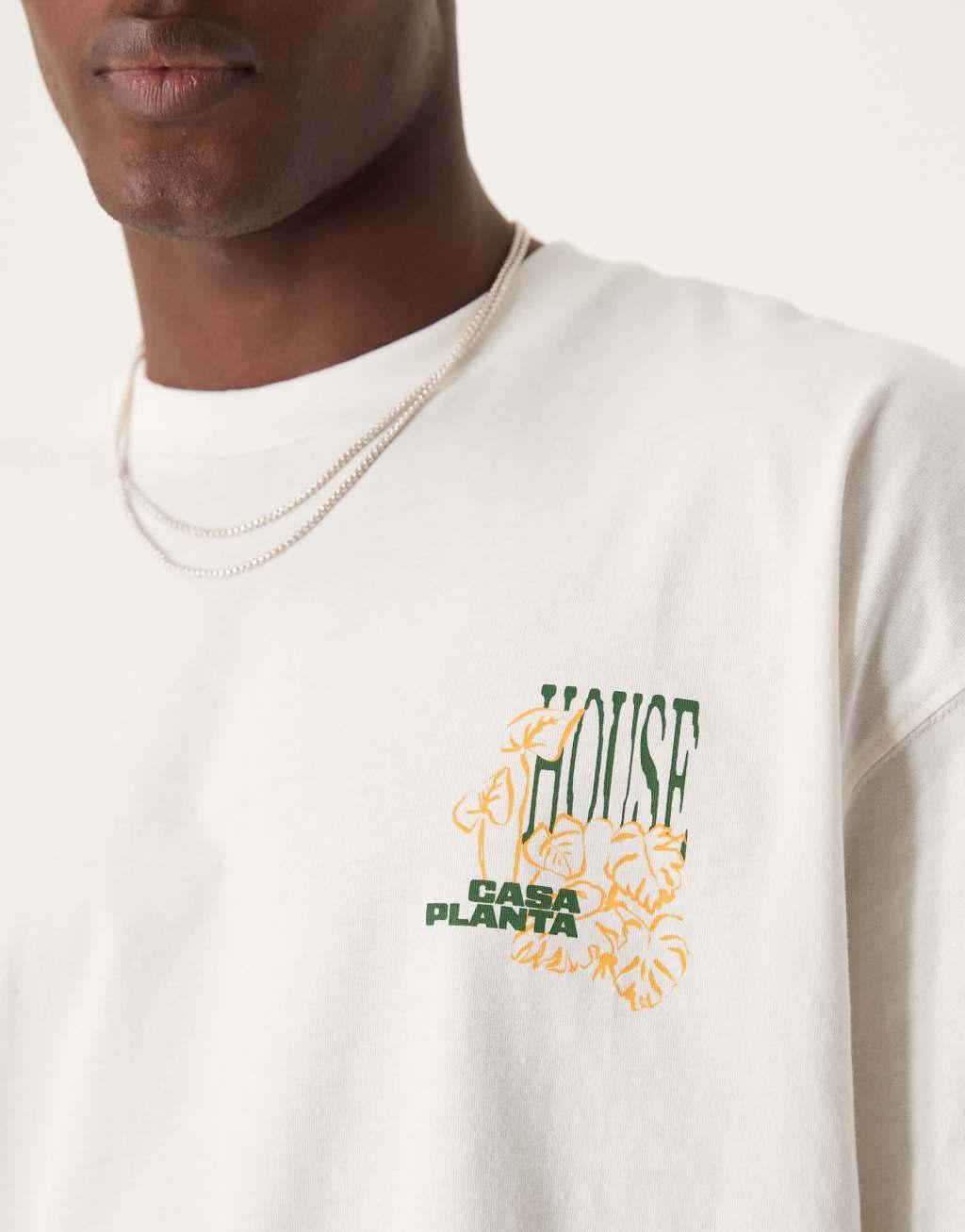 ASOS DESIGN oversized T-shirt with floral graphic in cream Product Image