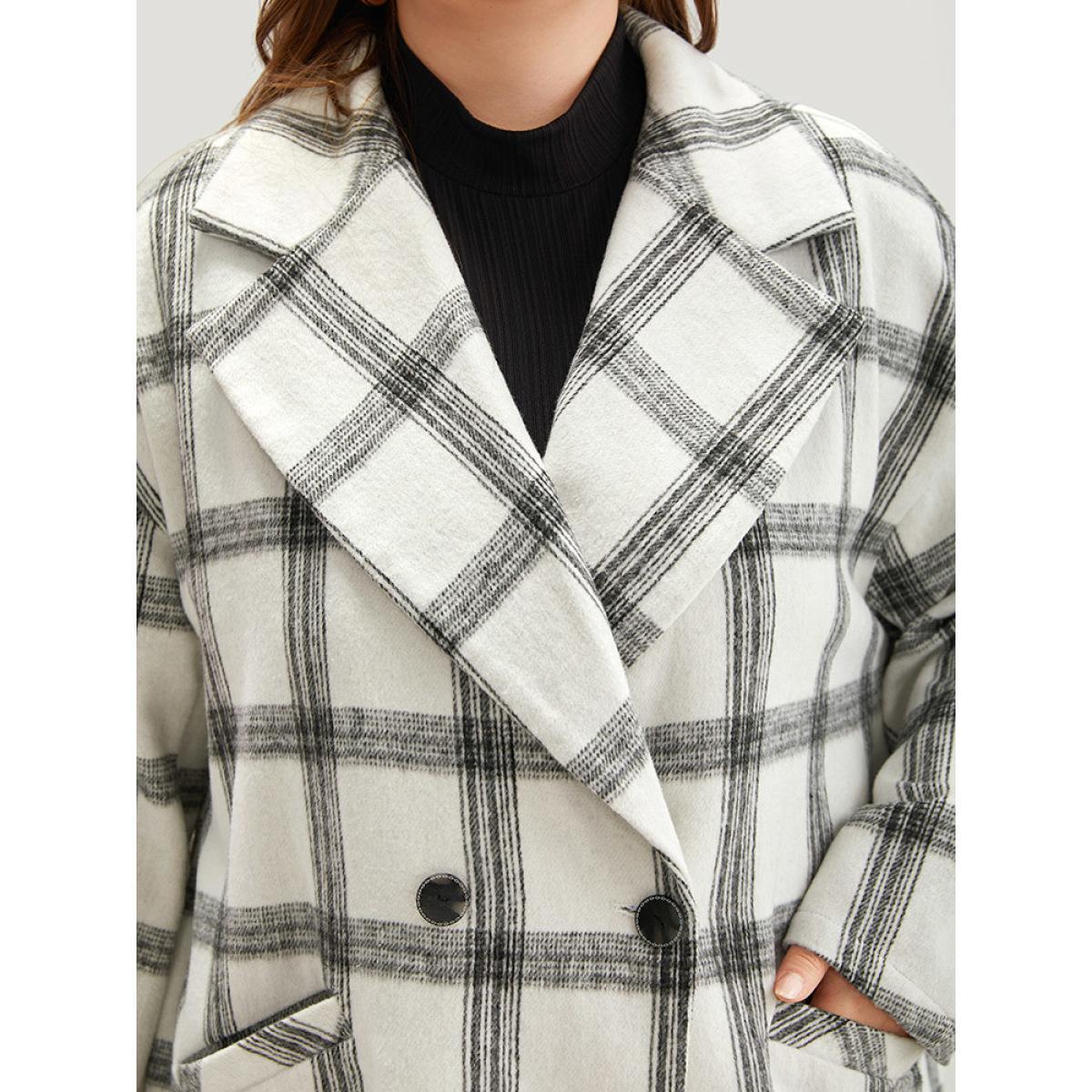 Plus Size Plaid Lapel Collar Button Up Coat Women White Casual Button Ladies Dailywear Winter Coats BloomChic 26/4X Product Image