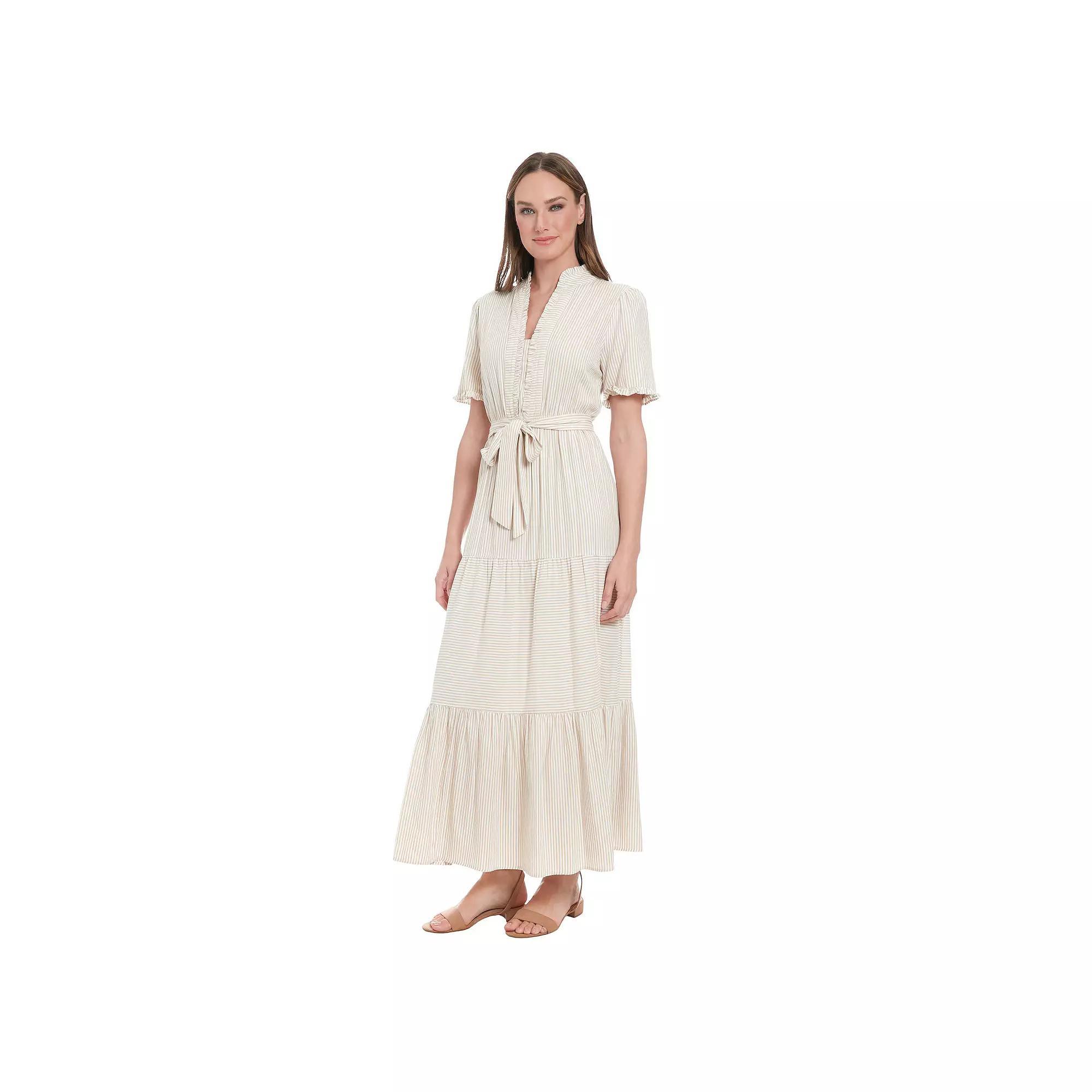 Womens London Times Ruffle Neck Tiered Maxi Dress Ivory White Product Image