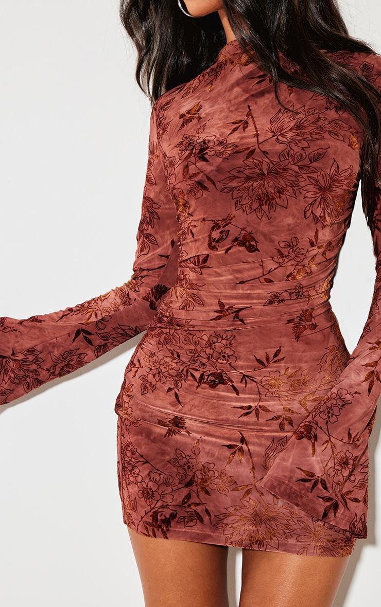 Petite Pink Devore Long Sleeve High Neck Shift Mini Dress Product Image
