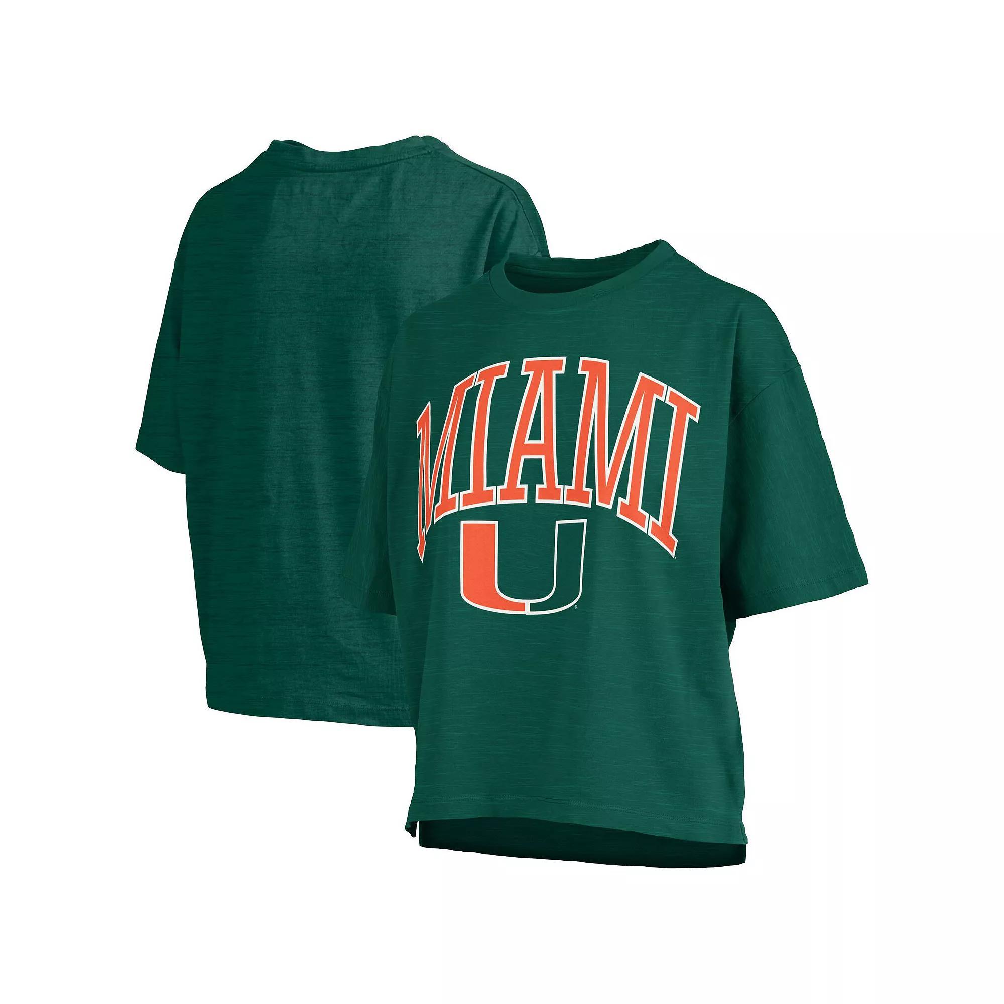 Women's Pressbox Green Miami Hurricanes Nelson Arch Over Logo Waist Length Oversized Slub T-Shirt, Size: XL Product Image