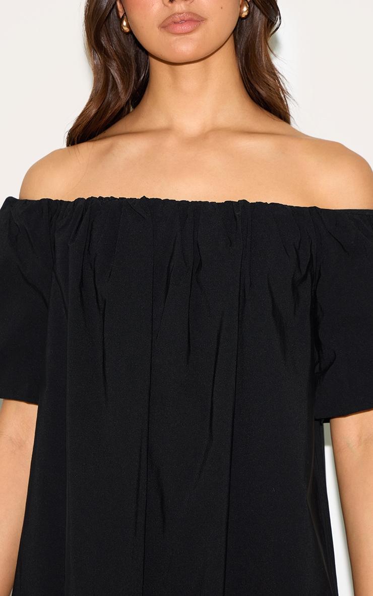 Black Bardot Puff Sleeve Shift Dress Product Image