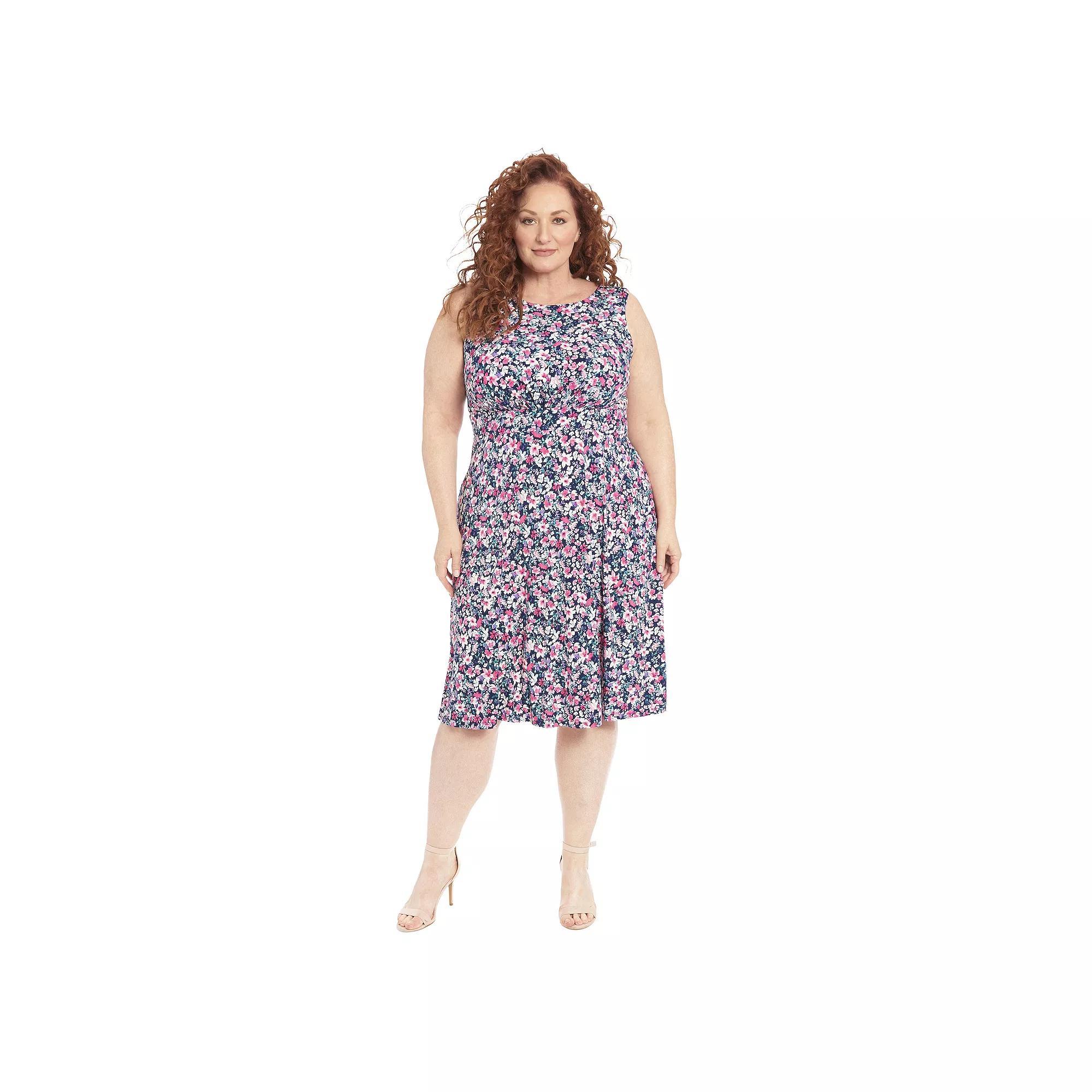 Plus Size London Times Midi Dress, Women's, Size: 22 W, Blue Pink Product Image