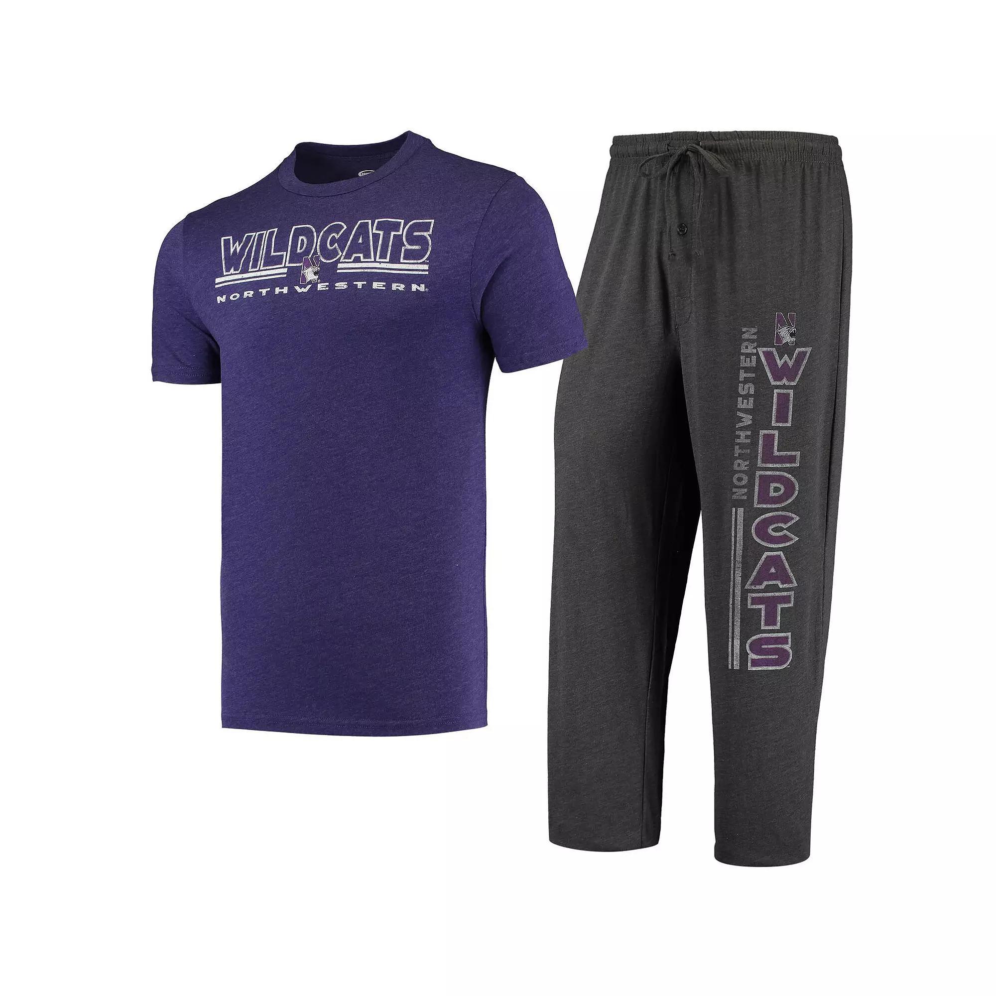 Mens Concepts Sport Heathered Charcoal/Purple Northwestern Wildcats Meter T-Shirt & Pants Sleep Set Product Image