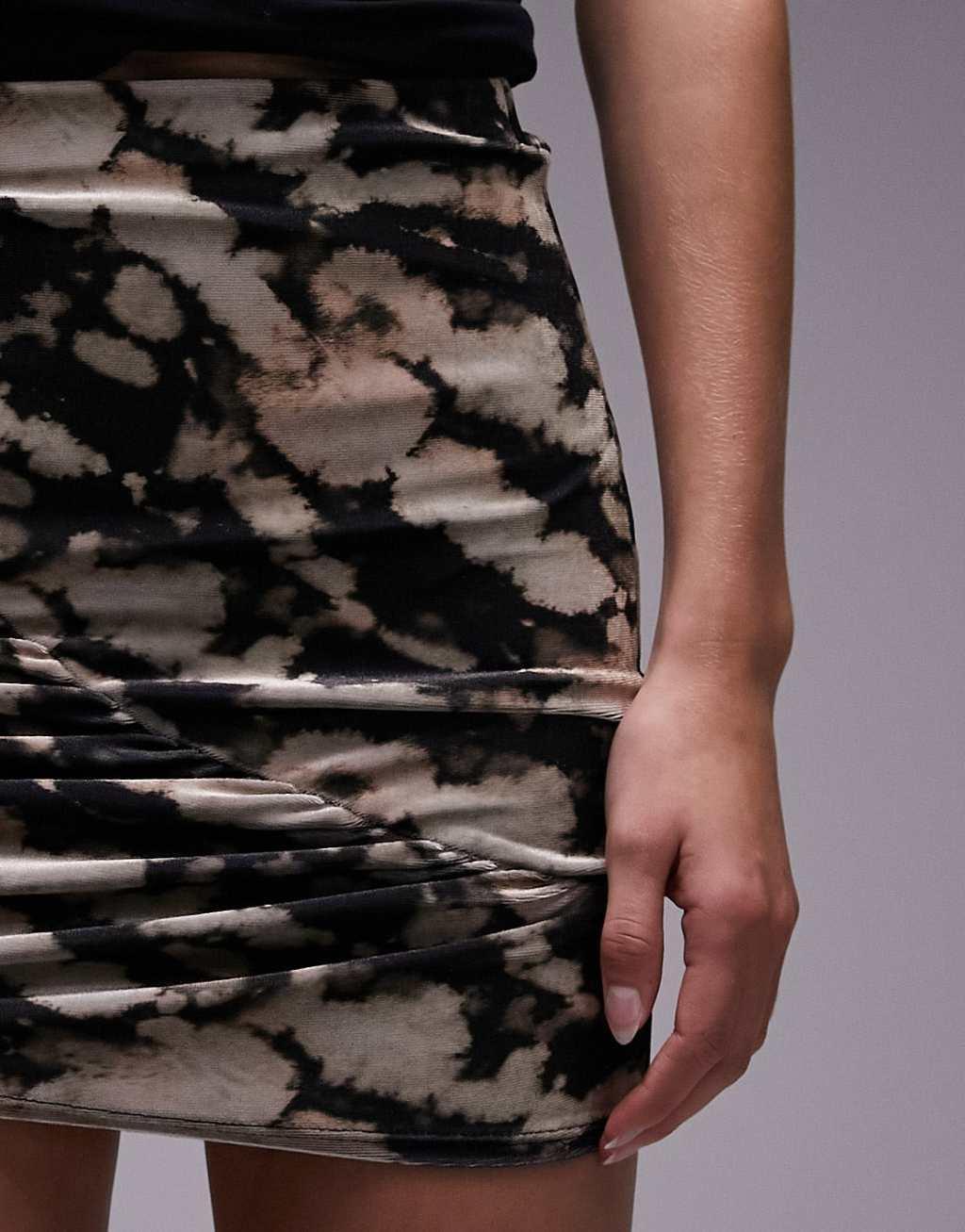 Topshop Tall printed velvet ruched mini skirt Product Image