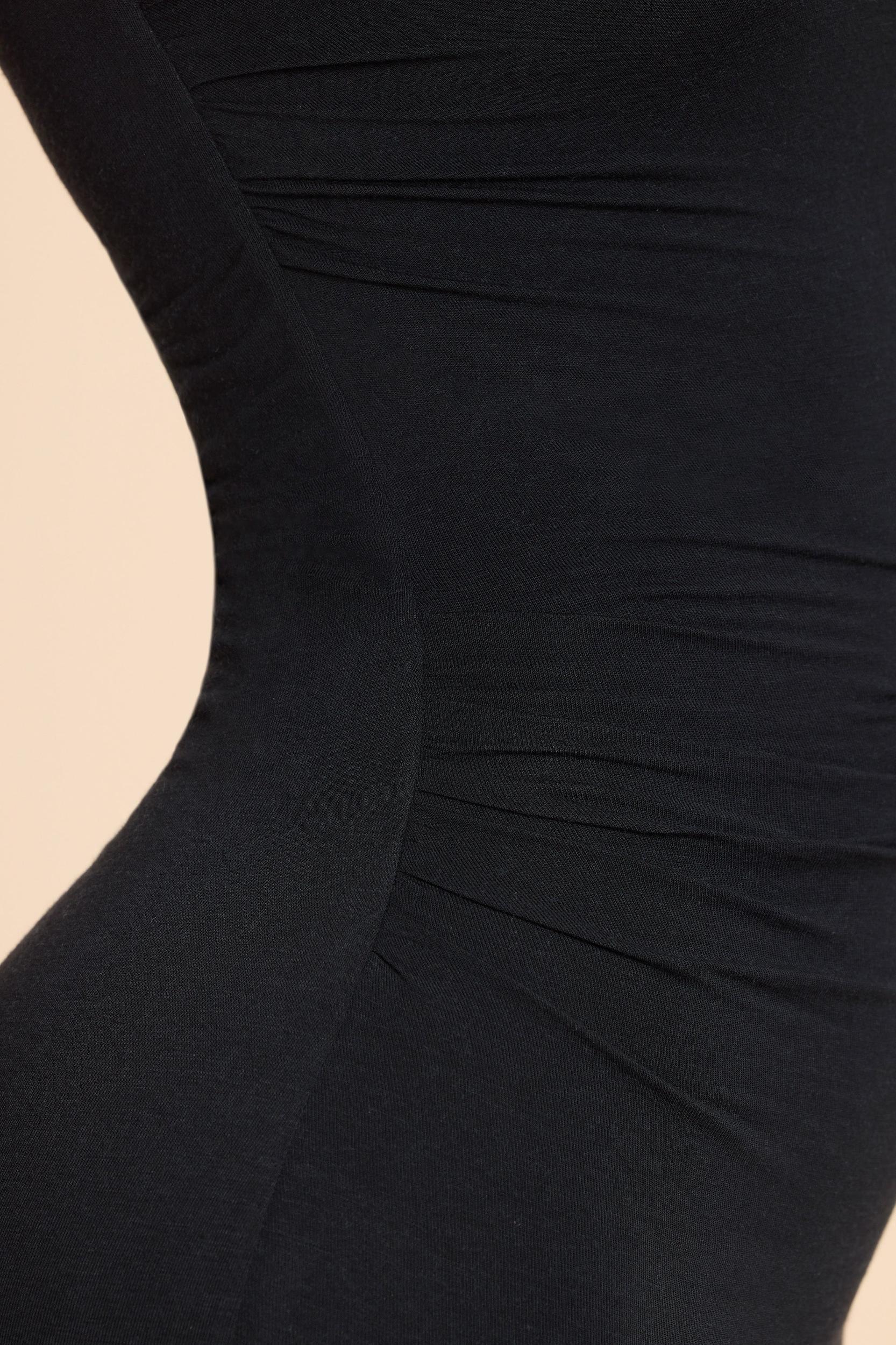 High Neck Racerback Ruched Modal Cashmere Blend Maxi Dress in Black Product Image