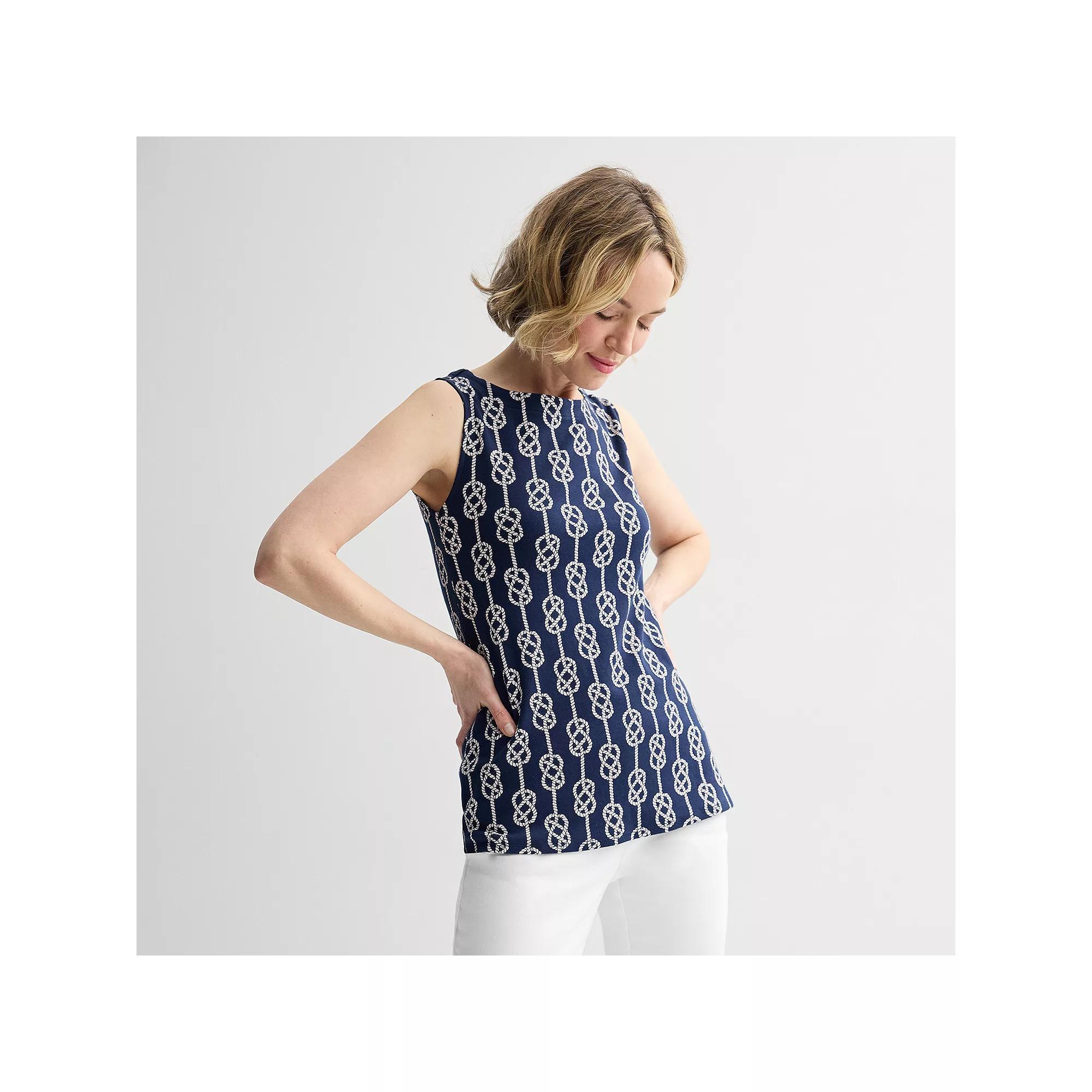 Women's Croft & Barrow® Bateau Tank Top, Size: Large, Blue Nautical Rope Product Image