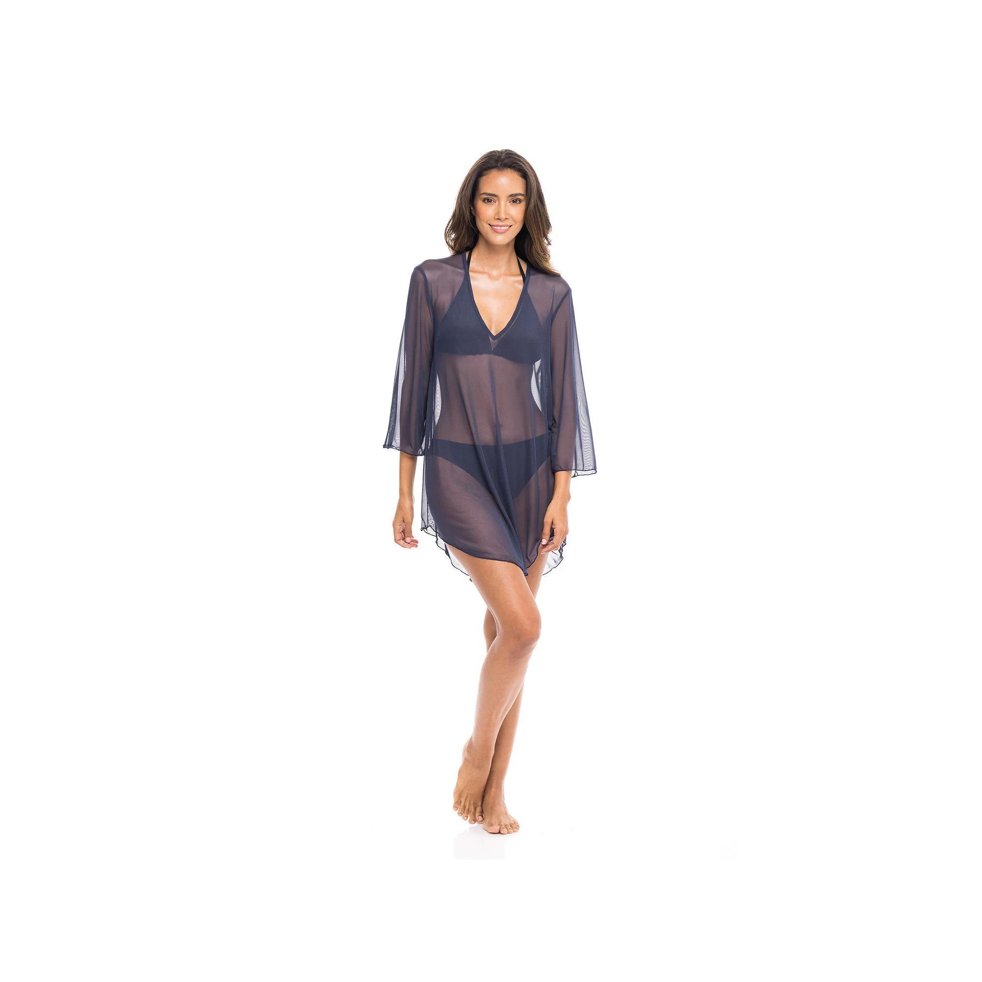 Women's Jordan Taylor Power Mesh Bell-Sleeve Swim Cover-Up Tunic, Size: Small, Blue Product Image