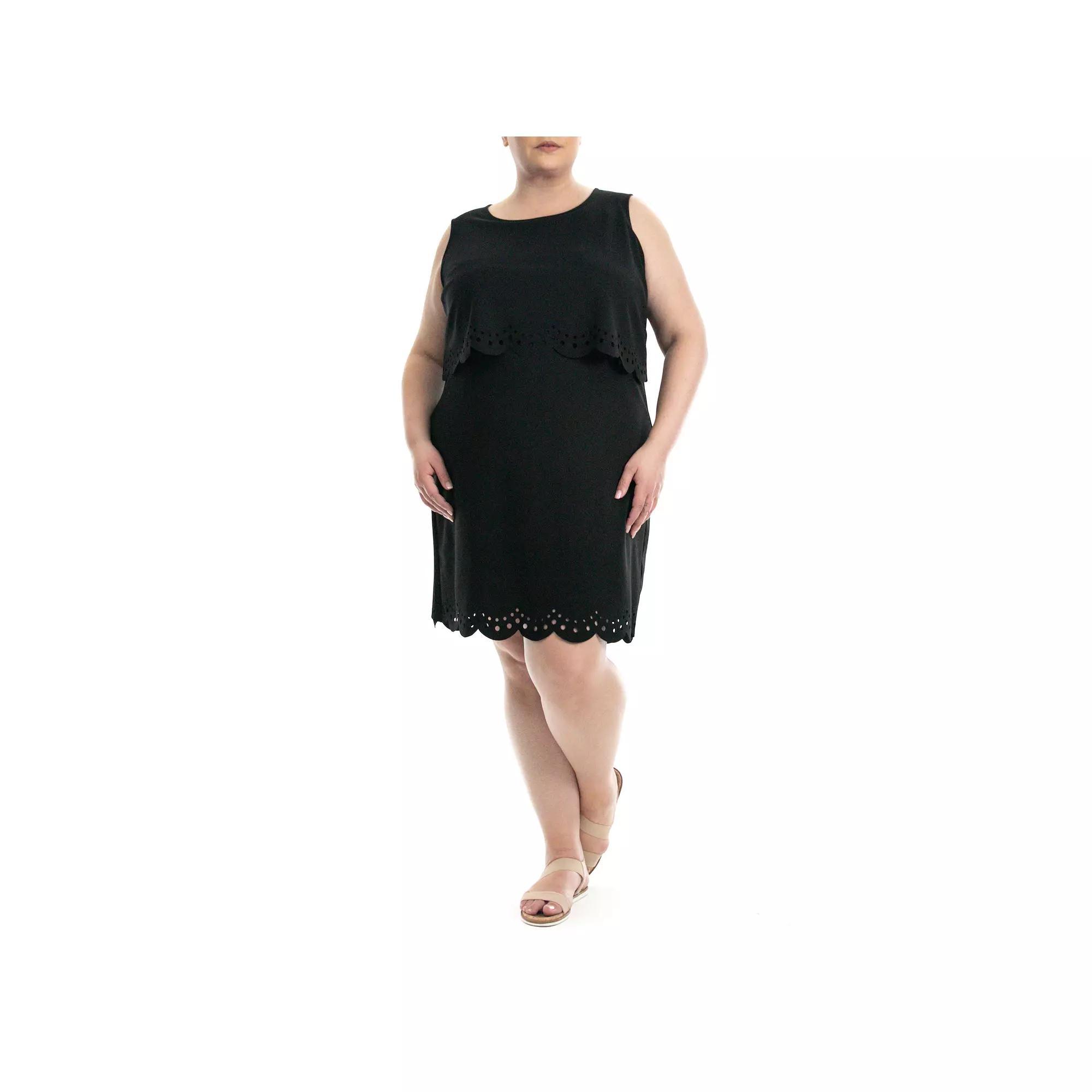 Plus Size Nina Leonard Popover Crepe Dress, Women's, Size: 1XL, Black Product Image