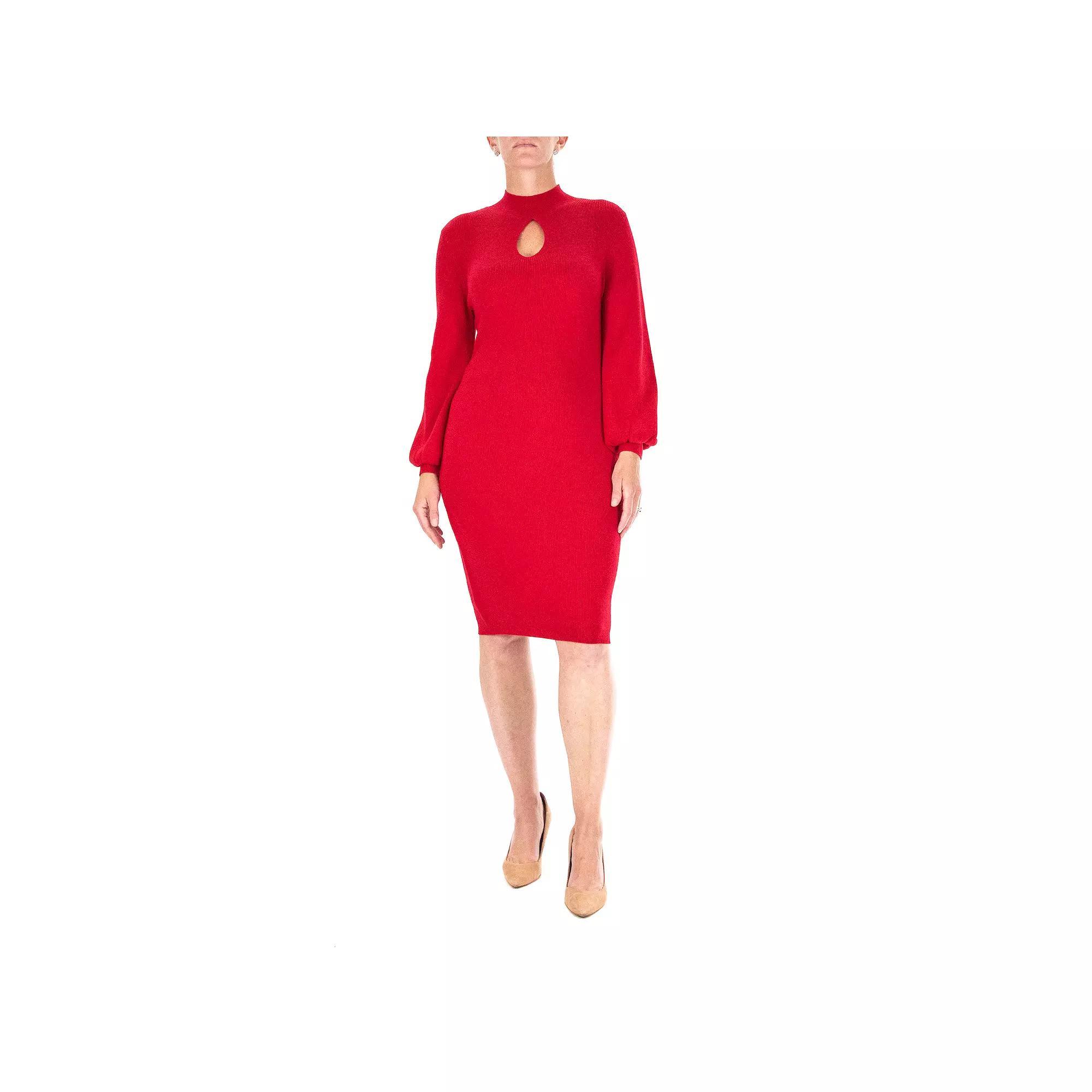 Women's Nina Leonard Keyhole Sweater Dress, Size: Small, Red Product Image