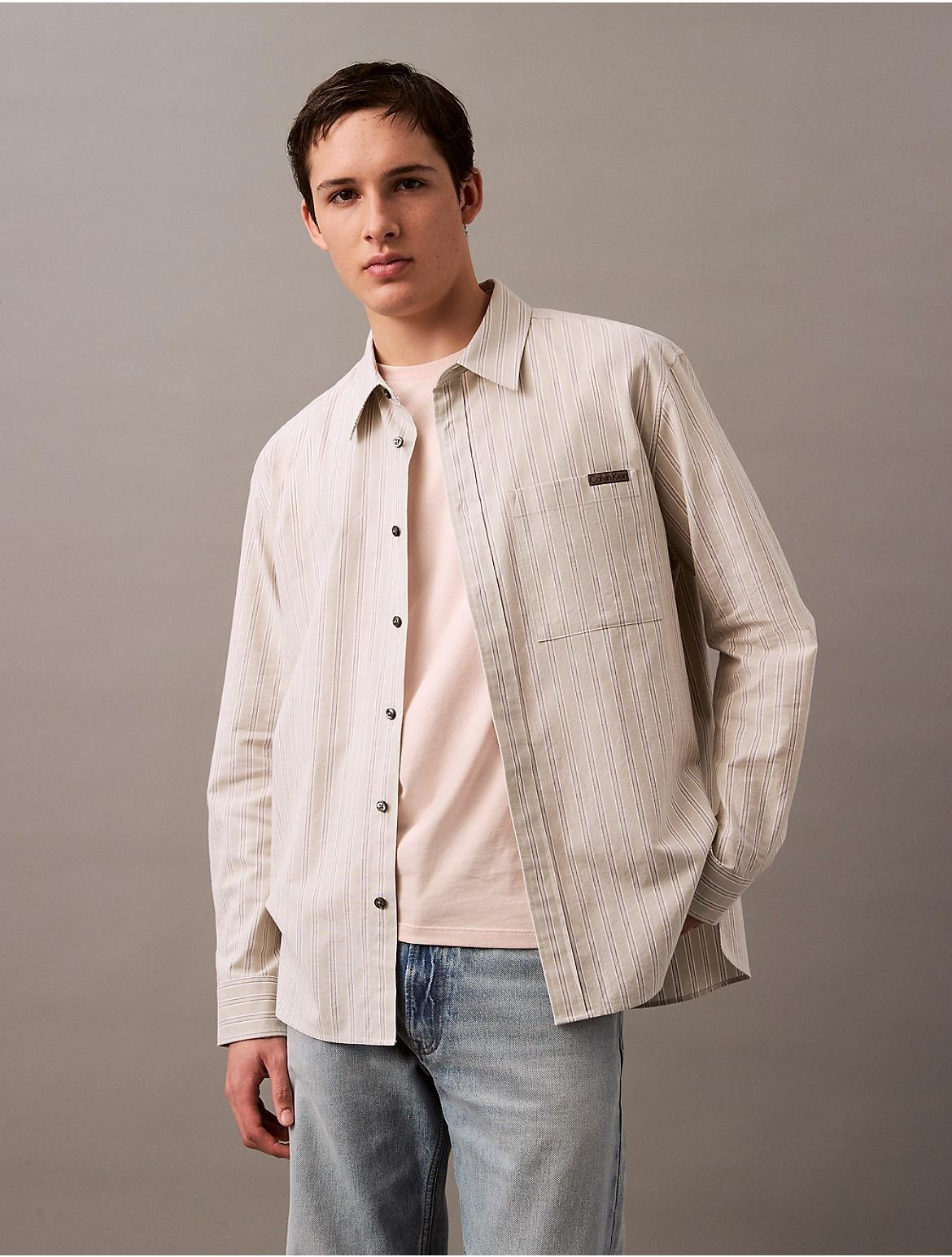 Calvin Klein Men's Stripe Oxford Relaxed Button-Down Shirt - Pink - S Product Image