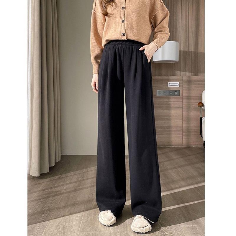 High Rise Plain Wide Leg Sweatpants (Various Designs) Product Image