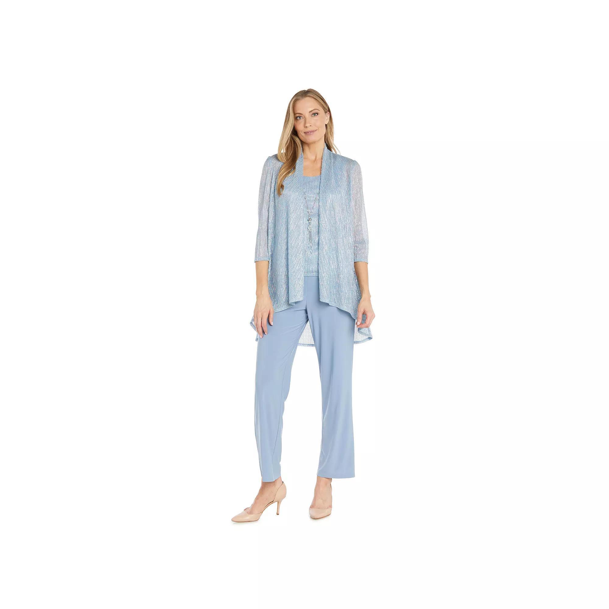 Petite R&M Richards 3-Piece Festival With Hologram Sequin Duster Pant Set, Women's, Size: 12 Petite, Blue Product Image