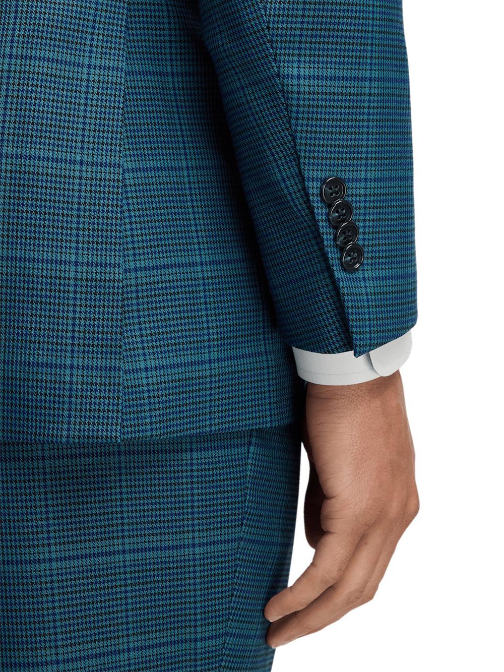 Microfiber Houndstooth Notch Lapel Suit Jacket - Navy/blue Product Image