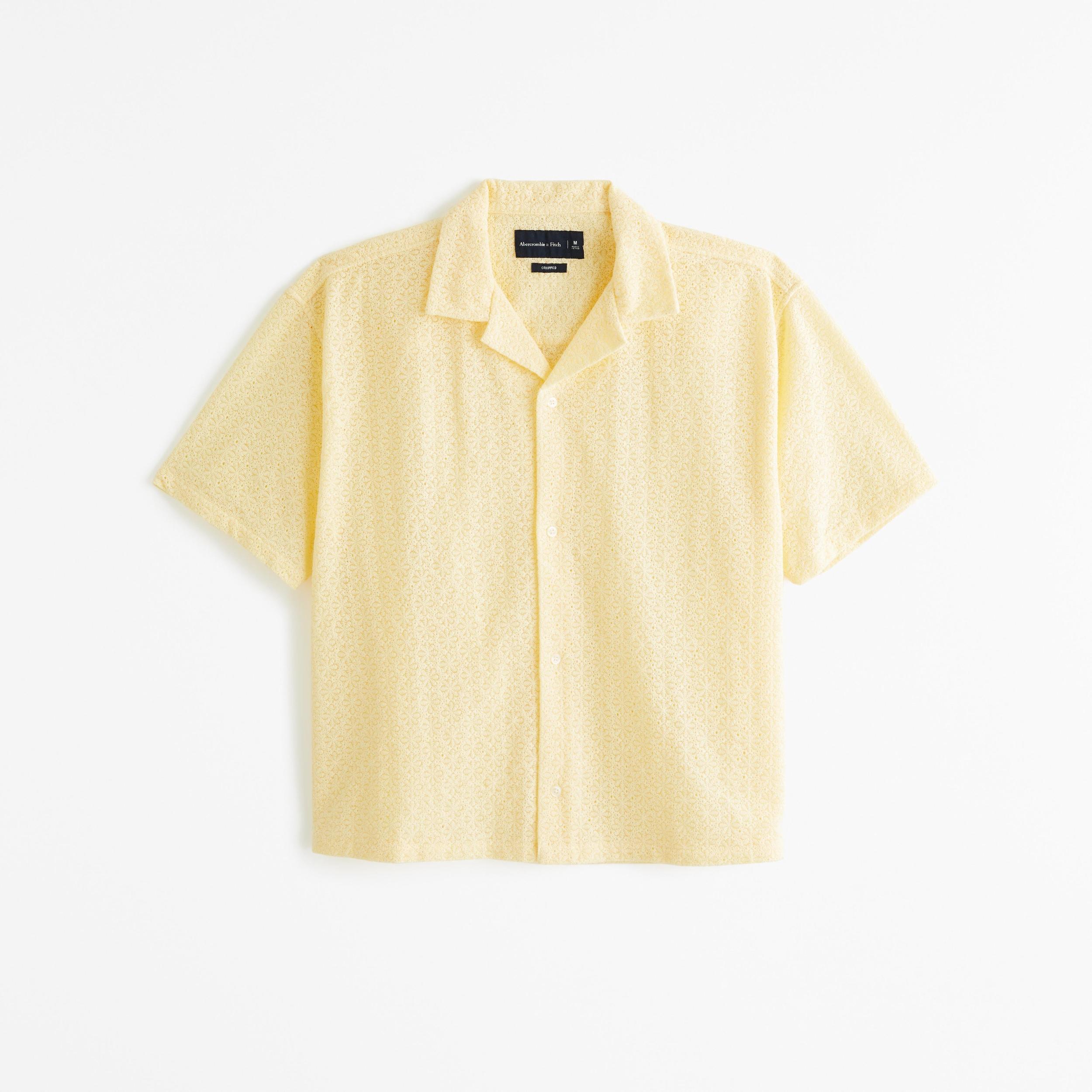 Camp Collar Cropped Lace Shirt Product Image