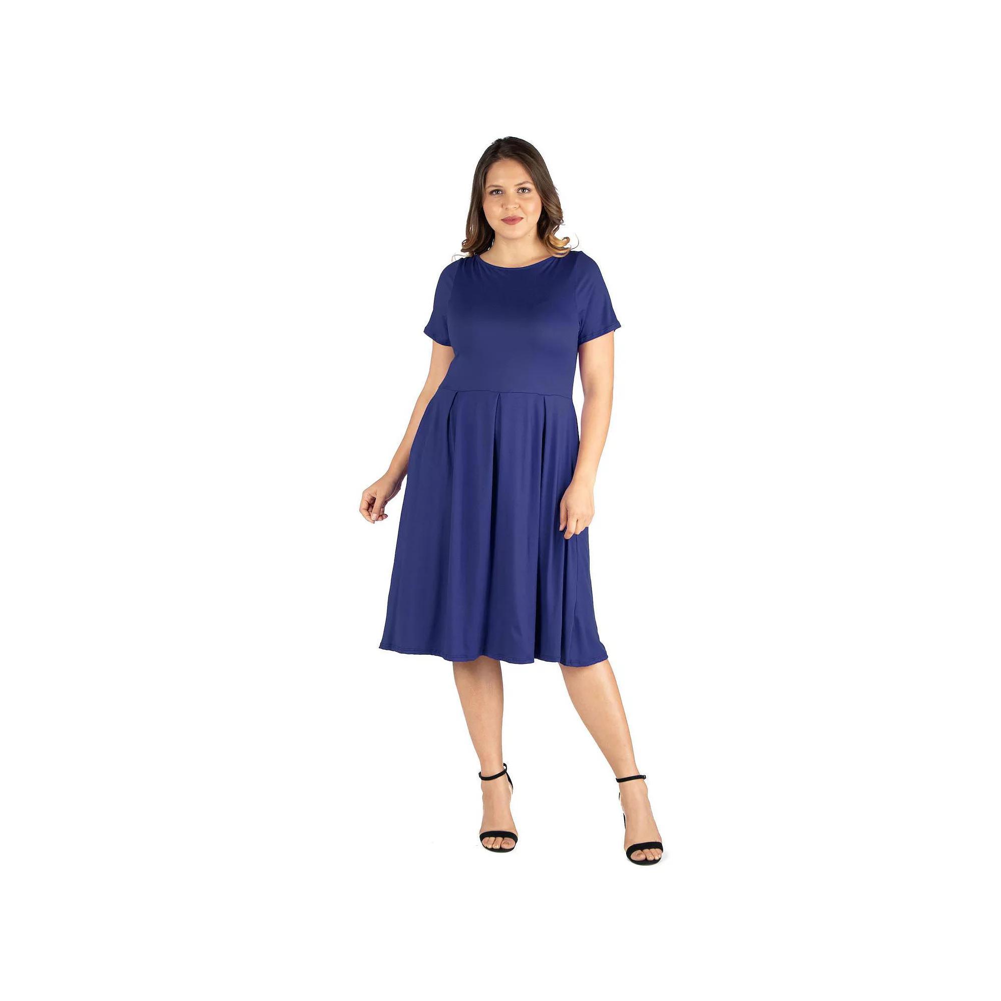 Plus Size 24Seven Comfort Apparel Ruffled Midi Skater Dress, Women's, Size: 1XL, Brown Product Image