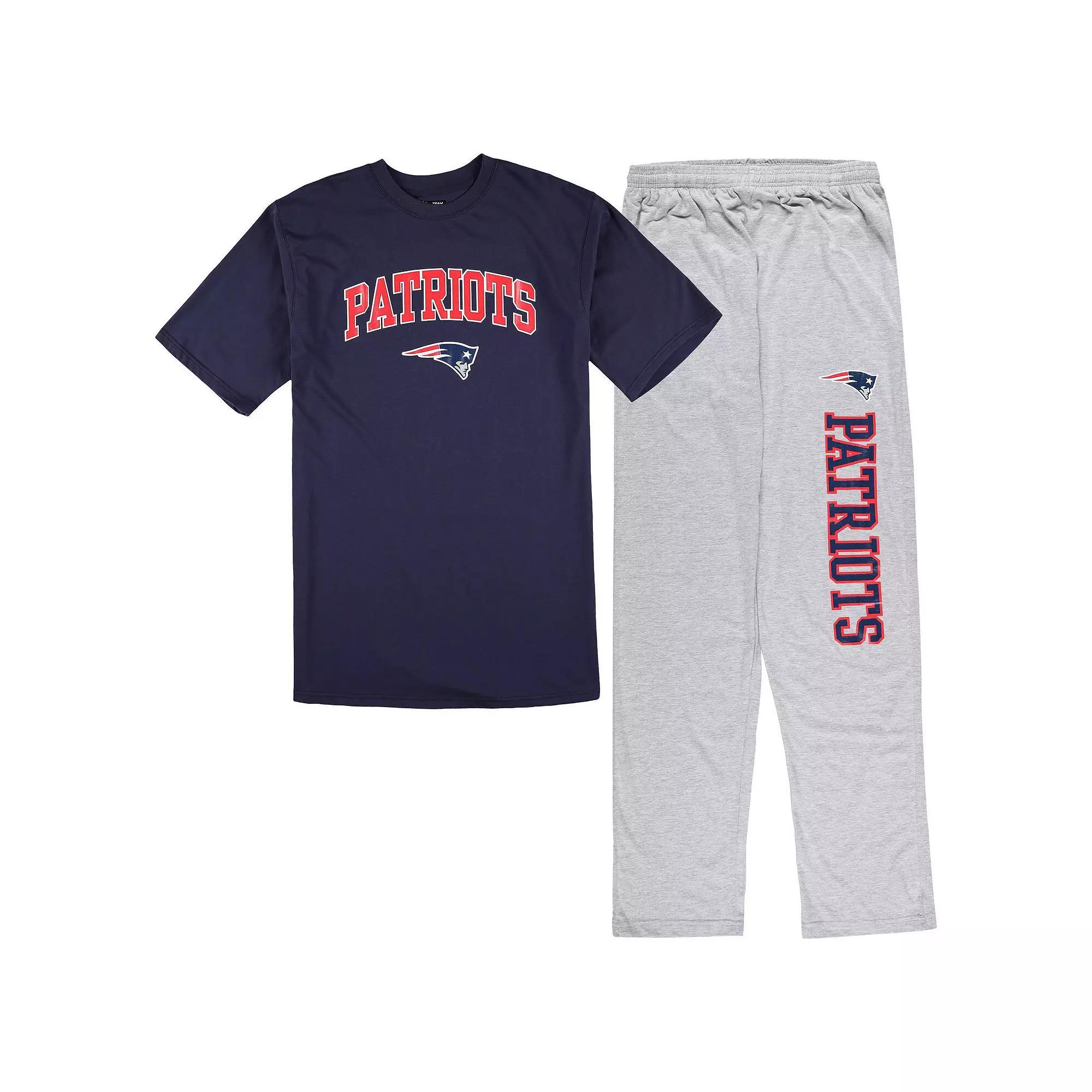 Men's Concepts Sport Navy/Heather Gray New England Patriots Big & Tall T-Shirt & Pajama Pants Sleep Set, Size: 2XB, Blue Product Image