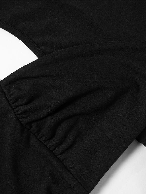 Solid Splice Cutout Backless Long Sleeve Tee Product Image
