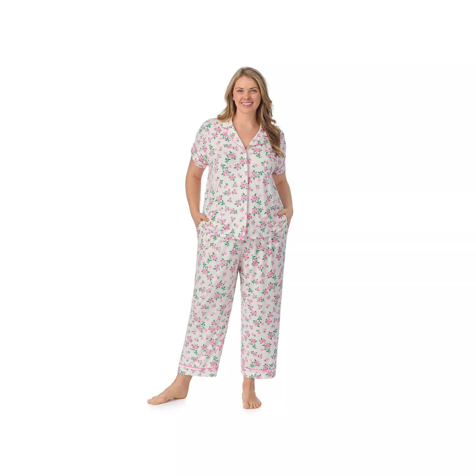 Plus Size Draper James 2-Piece Printed Cozy Short Sleeve Notch Collar Pajama Top & Pajama Pants Set, Womens Product Image
