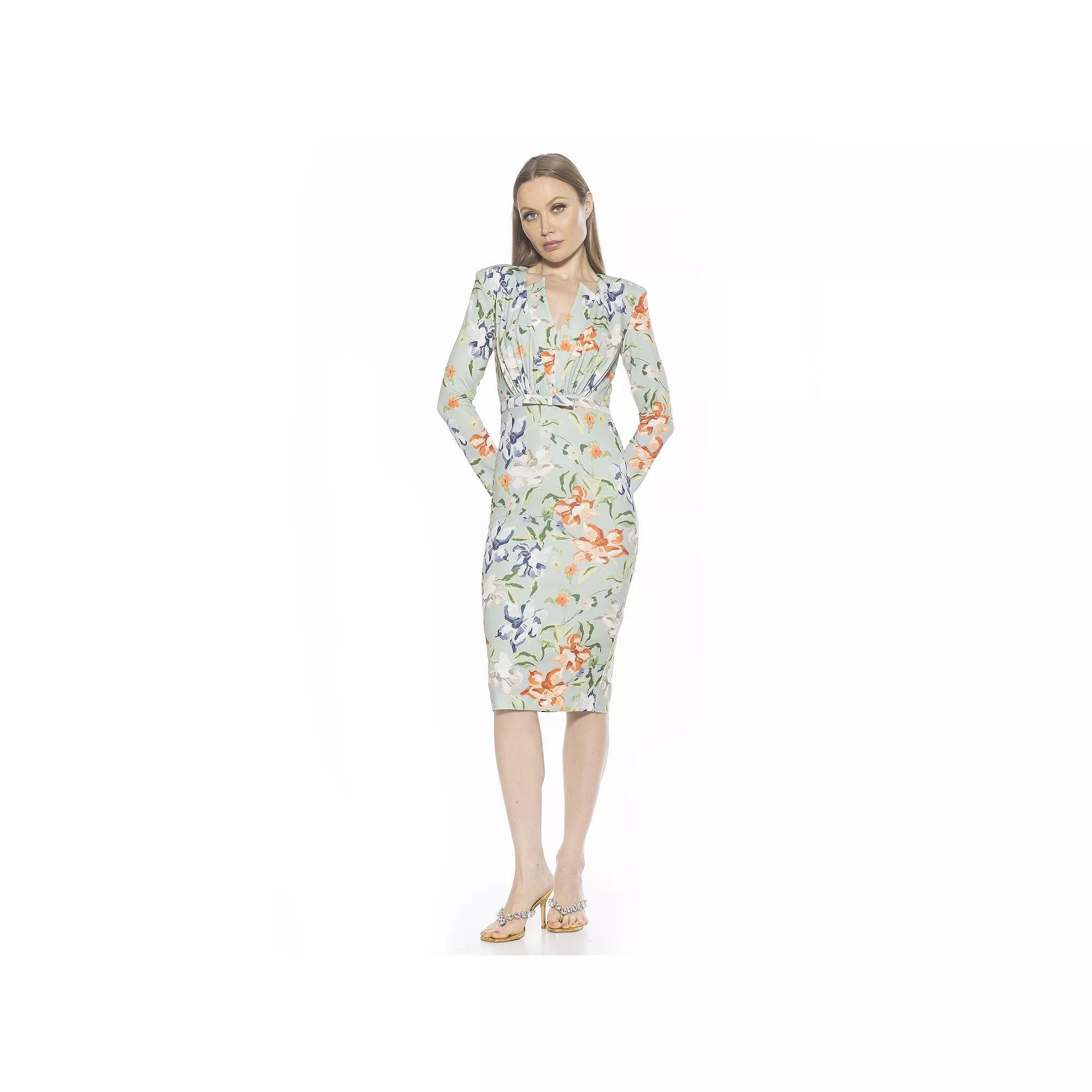 Women's ALEXIA ADMOR Crysta Draped-Sleeve Midi Sheath Dress, Size: Large, Green Floral Product Image