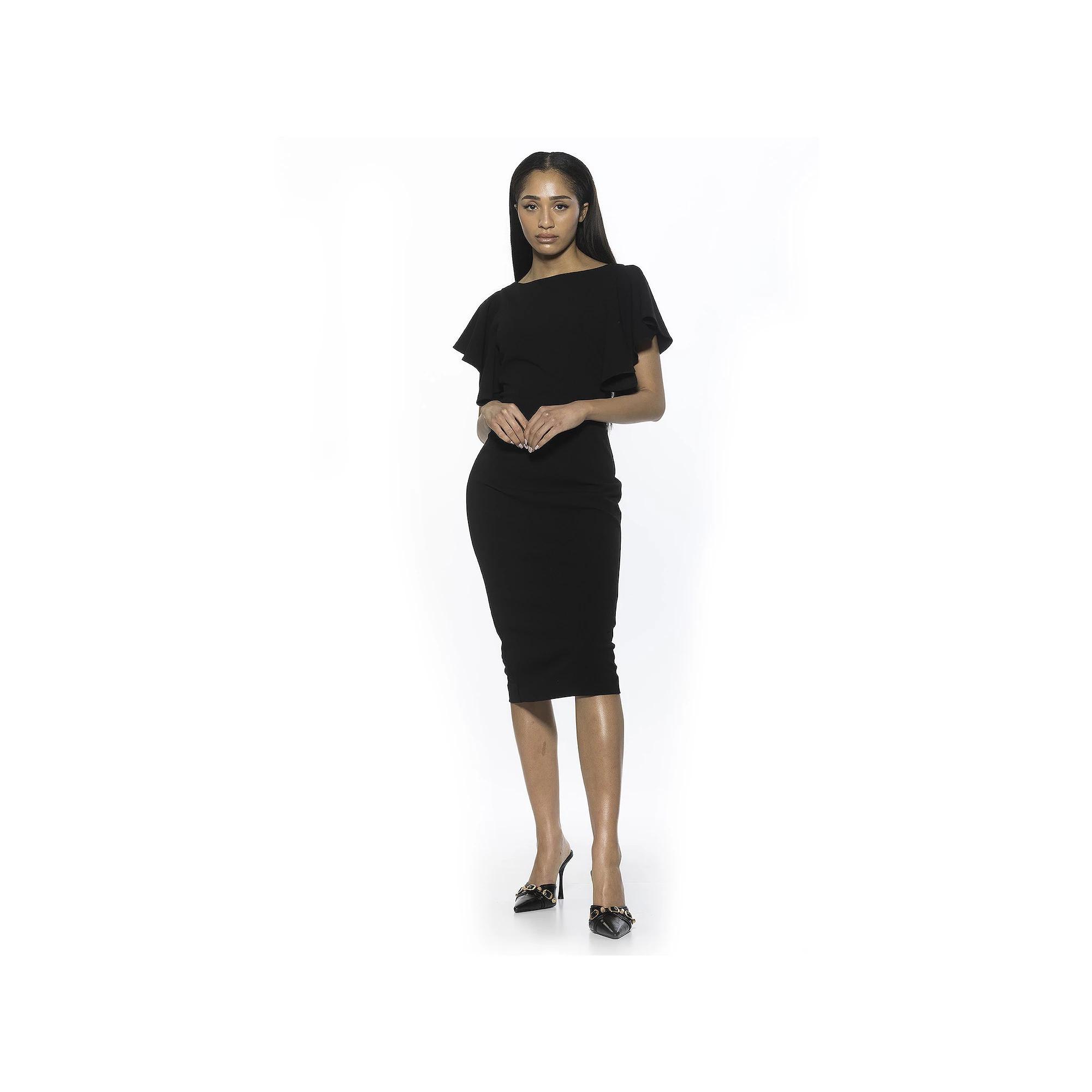 Women's ALEXIA ADMOR Sherri Boatneck Ruffle Sleeve Midi Sheath Dress, Size: Medium, Black Product Image