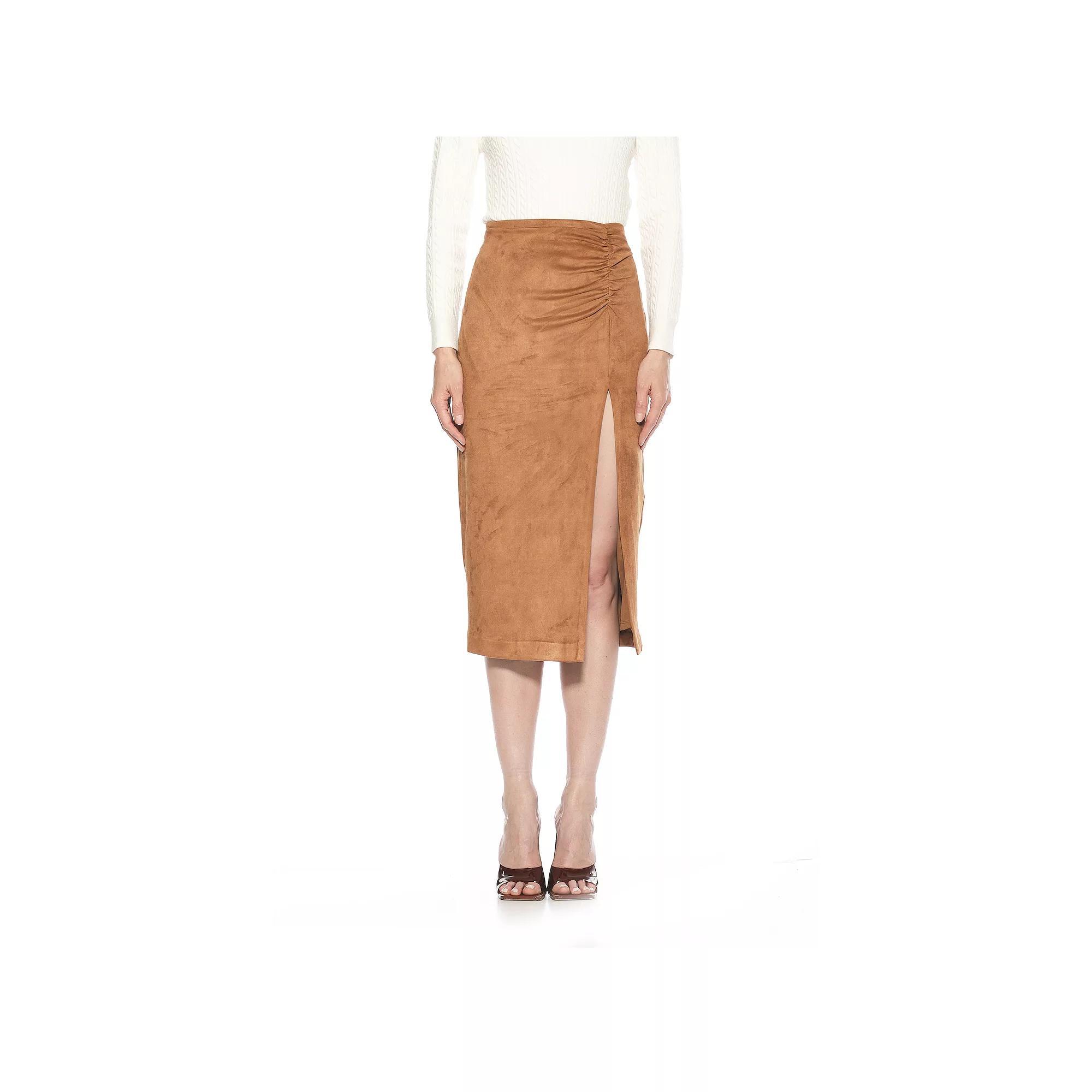 Women's ALEXIA ADMOR Zayla Suede Pencil Skirt with Ruching Detail, Size: XL, Black Product Image