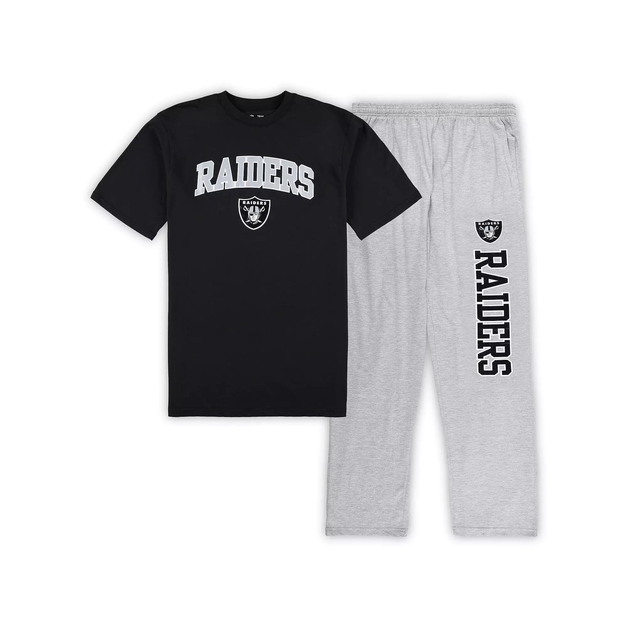 Men's Concepts Sport Black/Heather Gray Las Vegas Raiders Big & Tall T-Shirt & Pajama Pants Sleep Set, Size: 4XB, Lvr Black Product Image