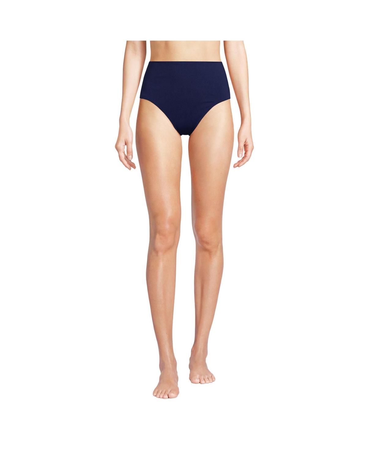 Women's Lands' End Smoothing High Waisted Bikini Bottoms, Size: 12, Deep  Blue Floral Product Image