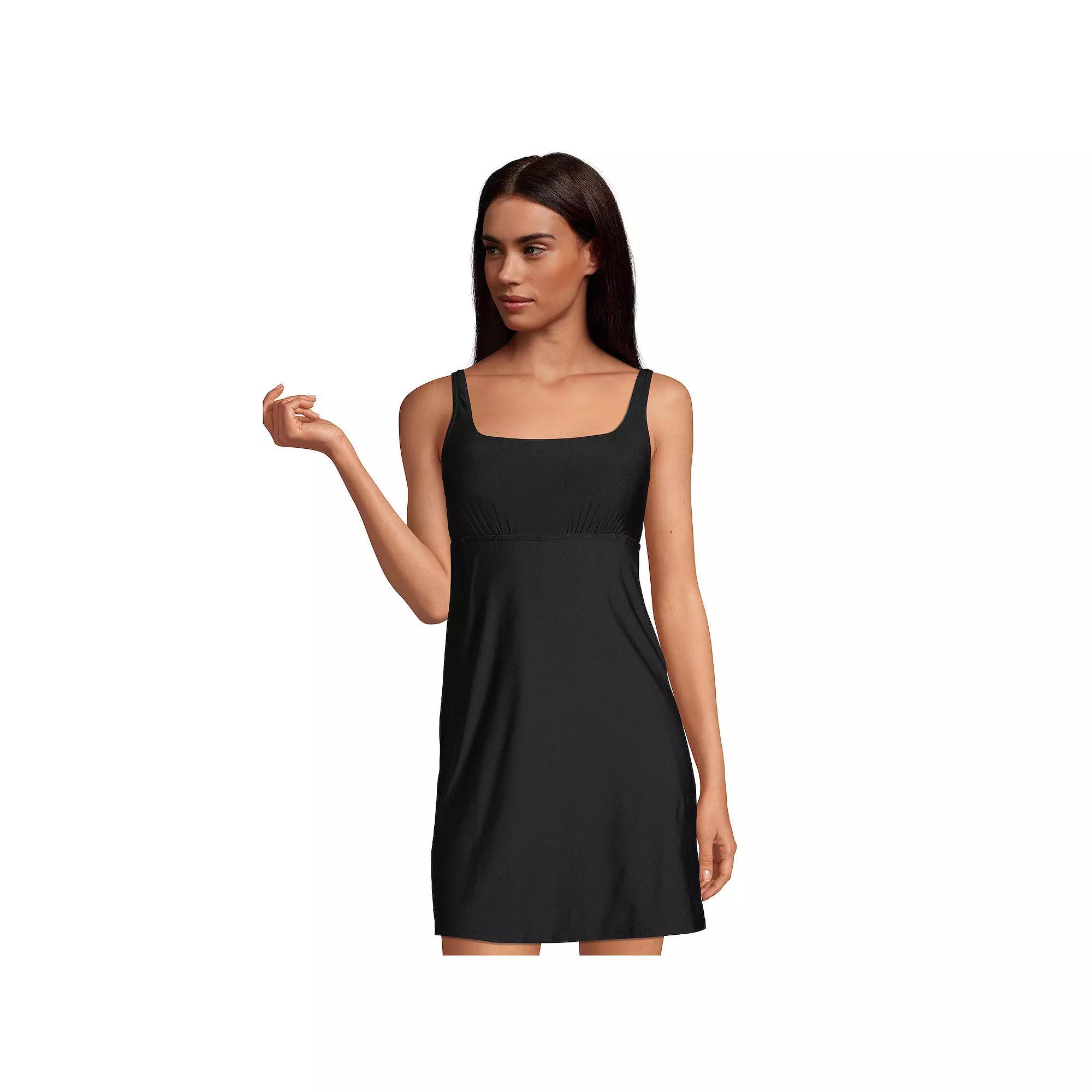 Women's Lands' End Tummy Control UPF 50 Squareneck One-Piece Swim Dress, Size: 6, Deep  Blue Product Image