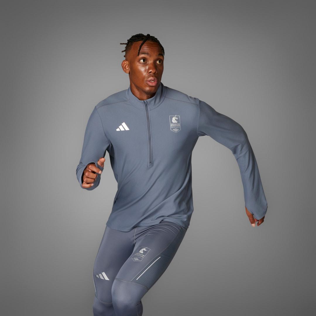 adidas Boston Marathon 2025 Own the Run 1/4 Zip Tee Onix XL Mens Product Image