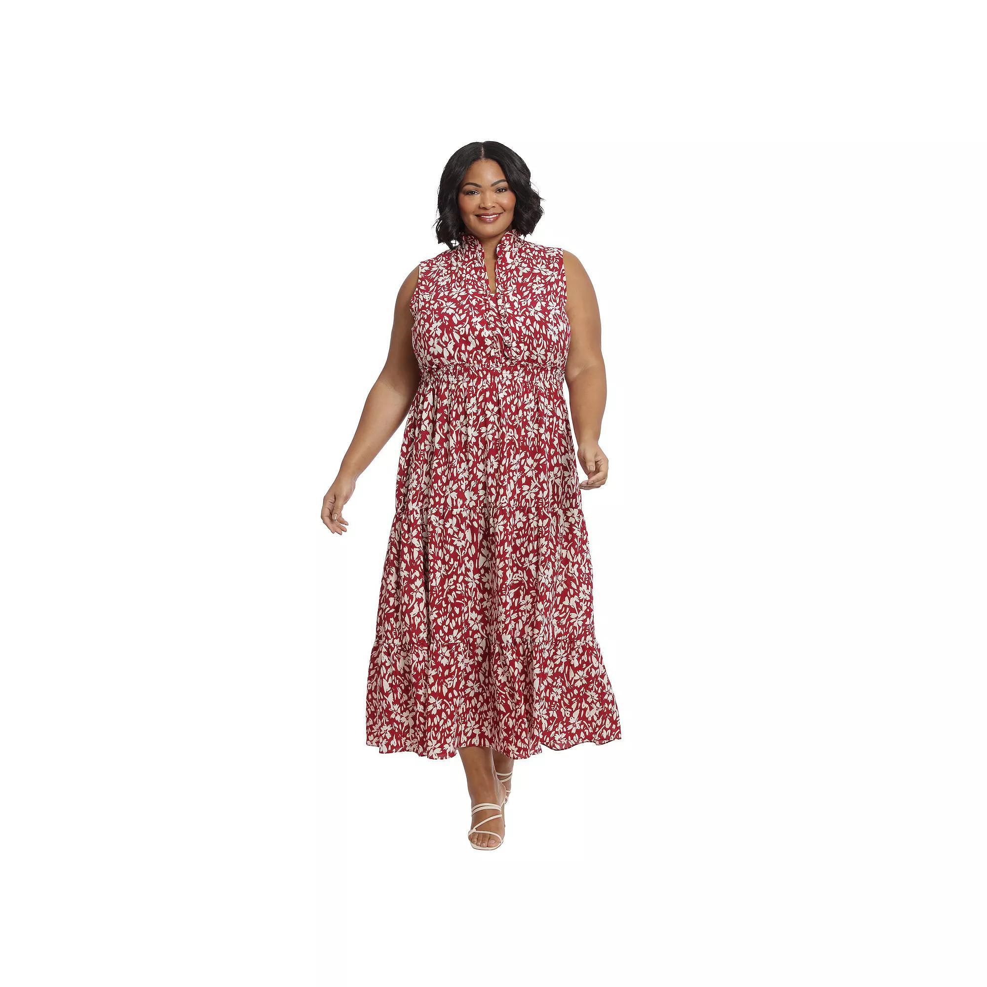 Plus Size London Times Ruffle Neck Maxi Dress, Womens Product Image