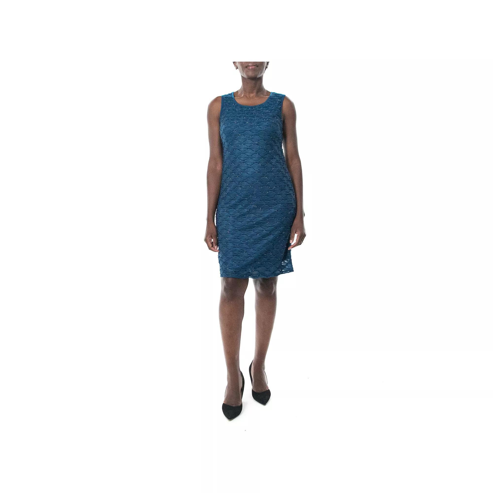 Women's Nina Leonard Jewelneck Sleeveless Sheath Dress, Size: XL, Sailor Blue Product Image