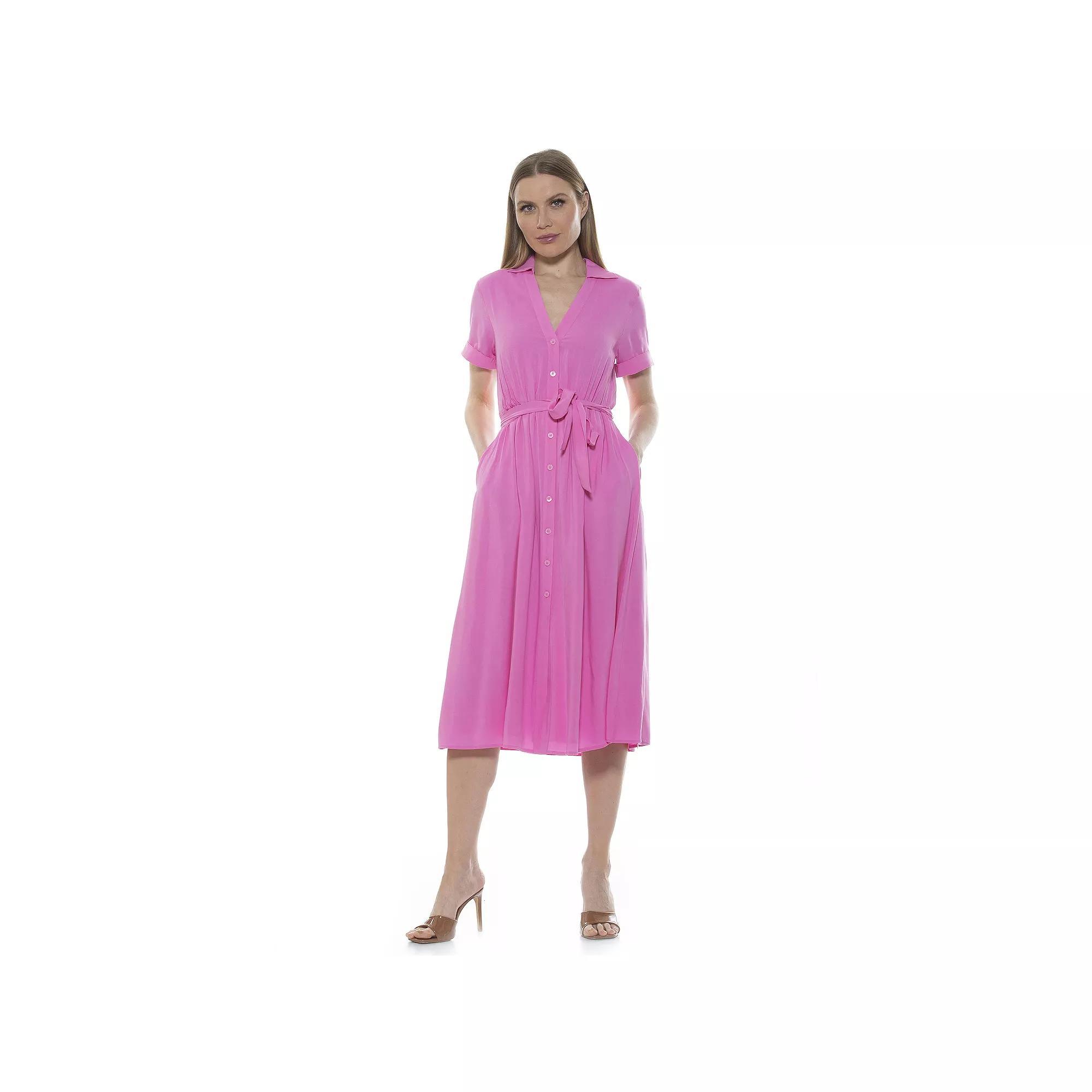 Women's ALEXIA ADMOR Liv Button-Down Midi Shirt Dress, Size: 8, Pink Product Image