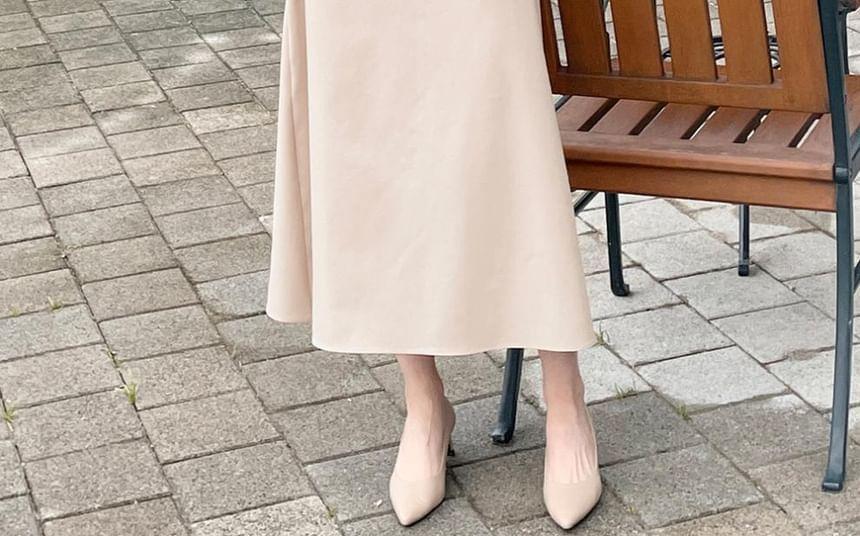 Long-Sleeve Plain Maxi A-Line Shirt Dress Product Image