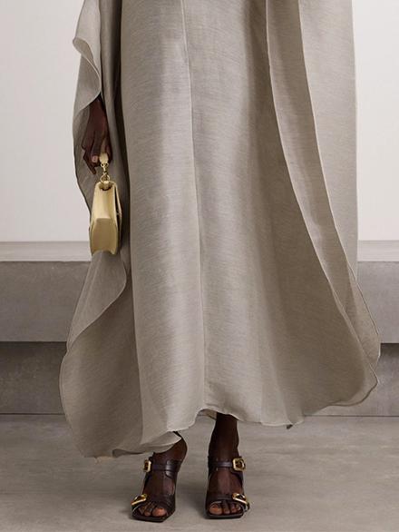 Batwing Sleeves Loose Solid Color Stand Collar Maxi Dresses Product Image