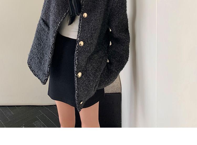 Round Neck Melange Trim Button Jacket Product Image