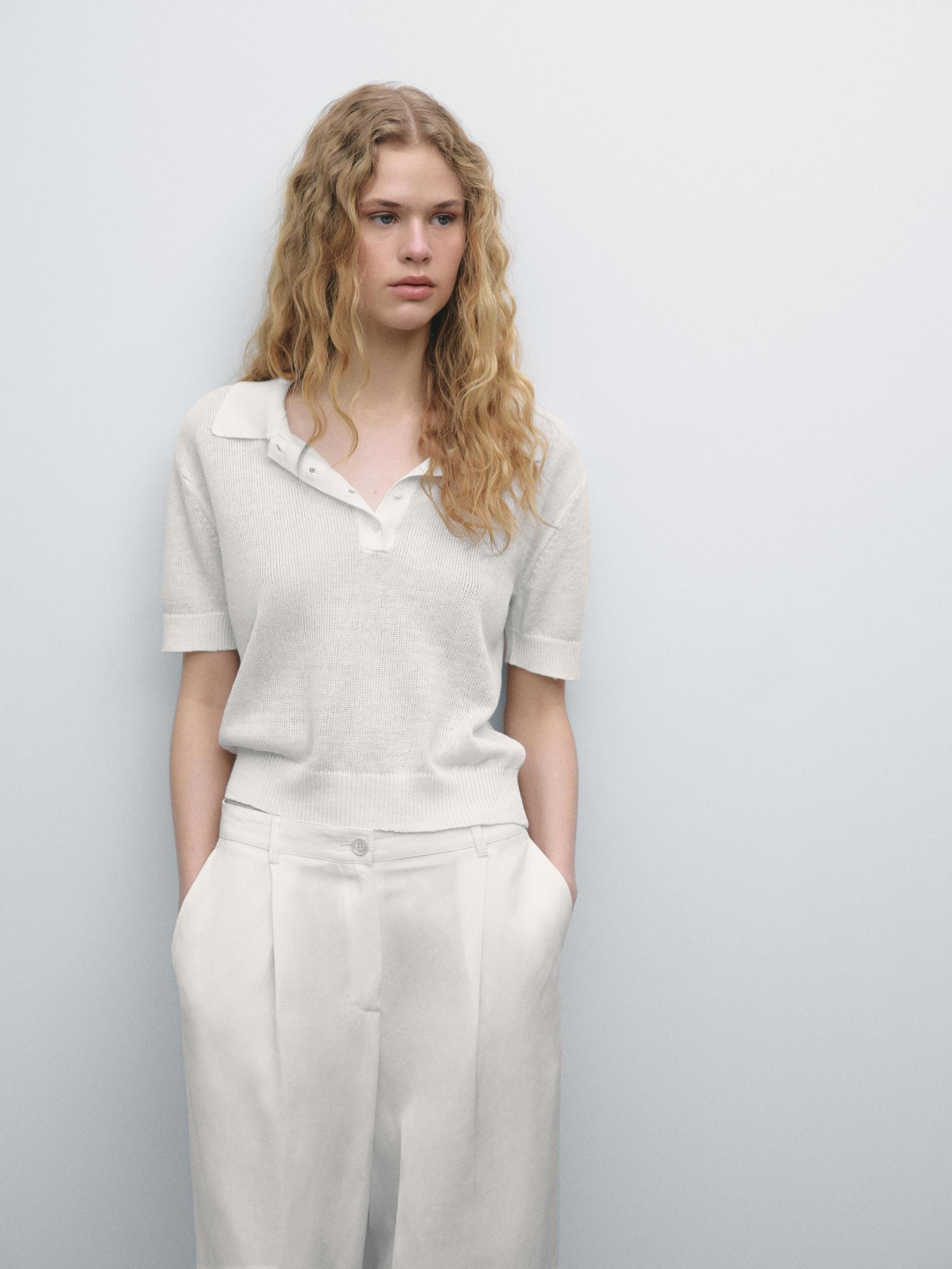 Openwork polo knit linen blend jumper Product Image