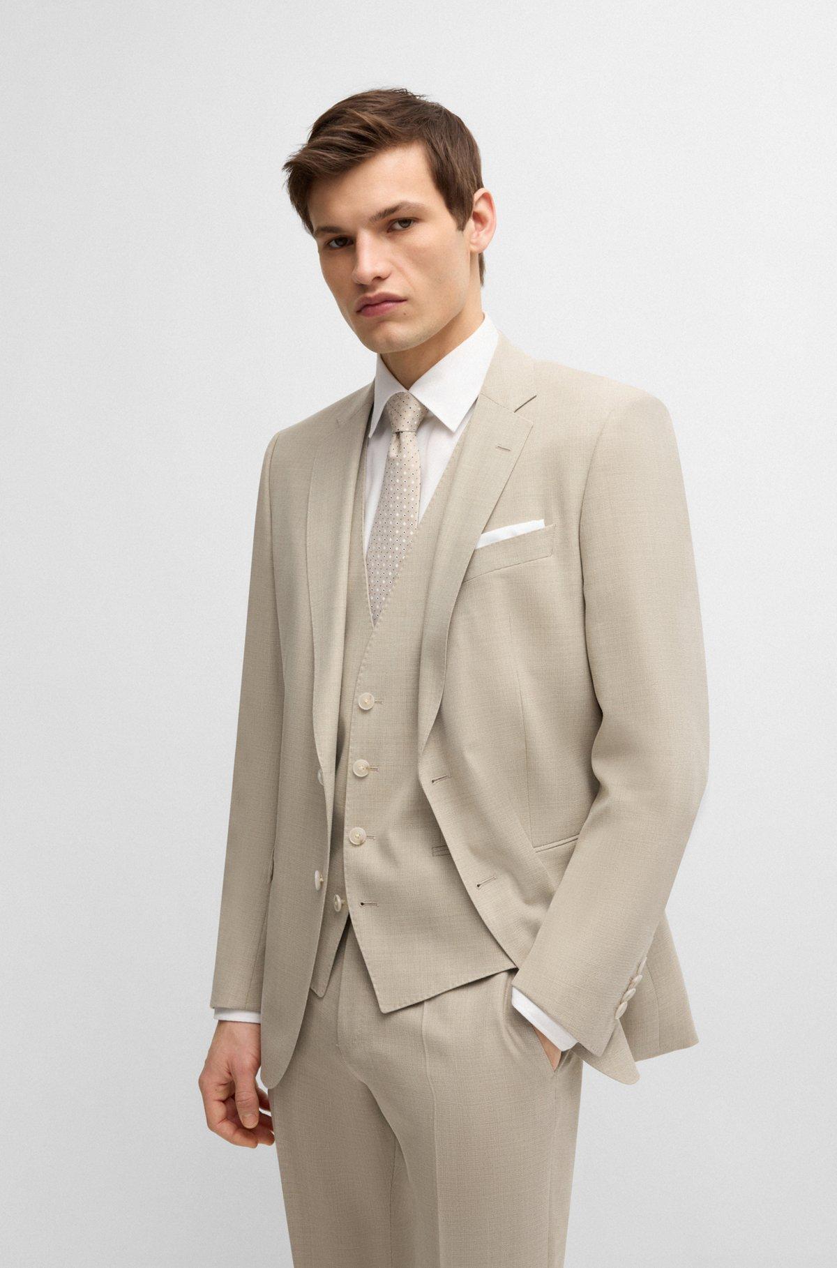 Slim-fit three-piece suit in patterned wool Product Image
