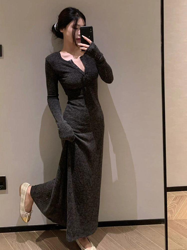 Henley Plain A-Line Dress Product Image