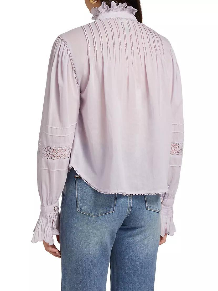 Pintuck Cotton Stand-Collar Blouse Product Image