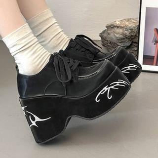 Platform Chunky Heel Lace-Up Shoes Product Image