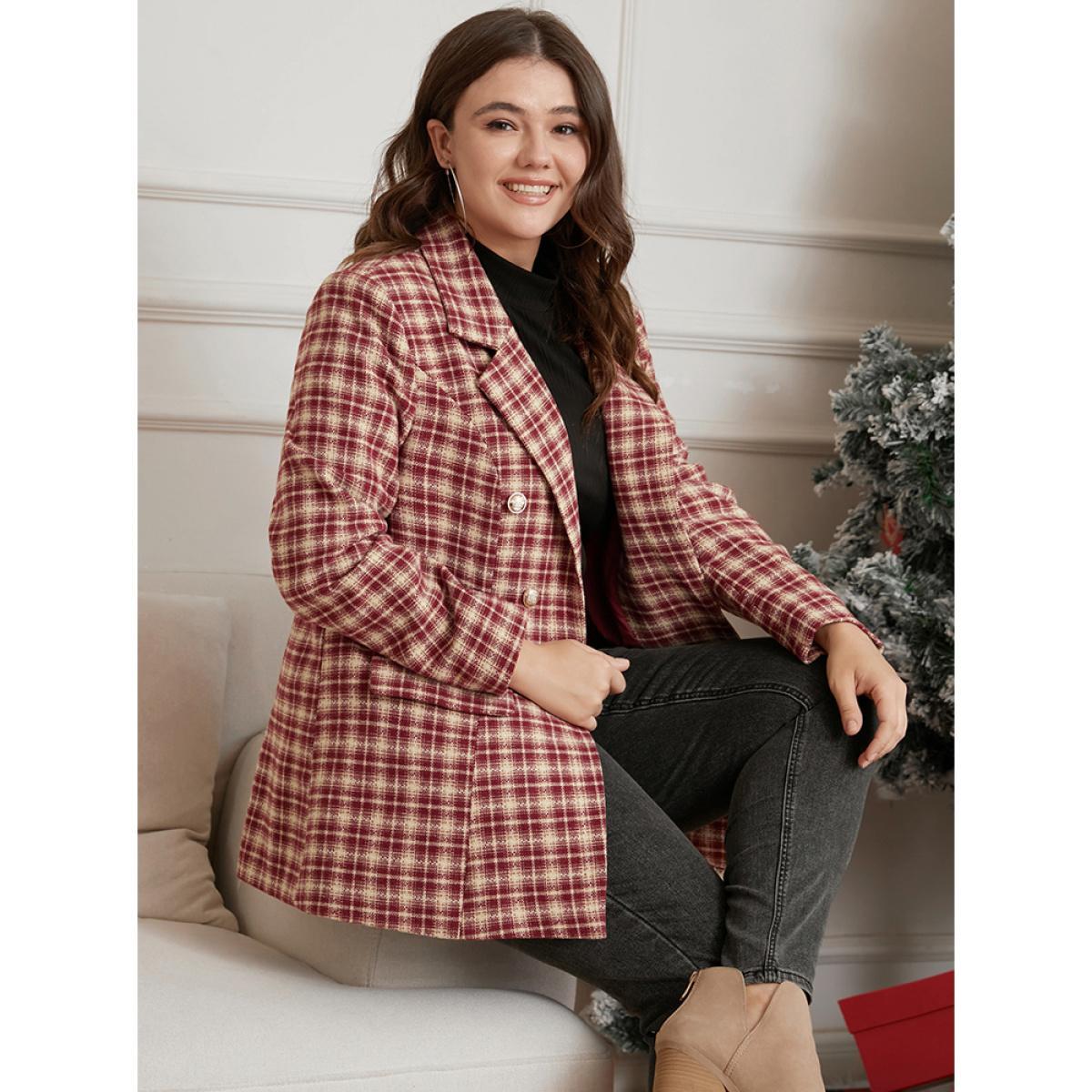 Plus Size Plaid Suit Collar Button Detail Flap Pocket Coat Women Scarlet Elegant Ladies Dailywear Winter Coats BloomChic 26/4X Product Image