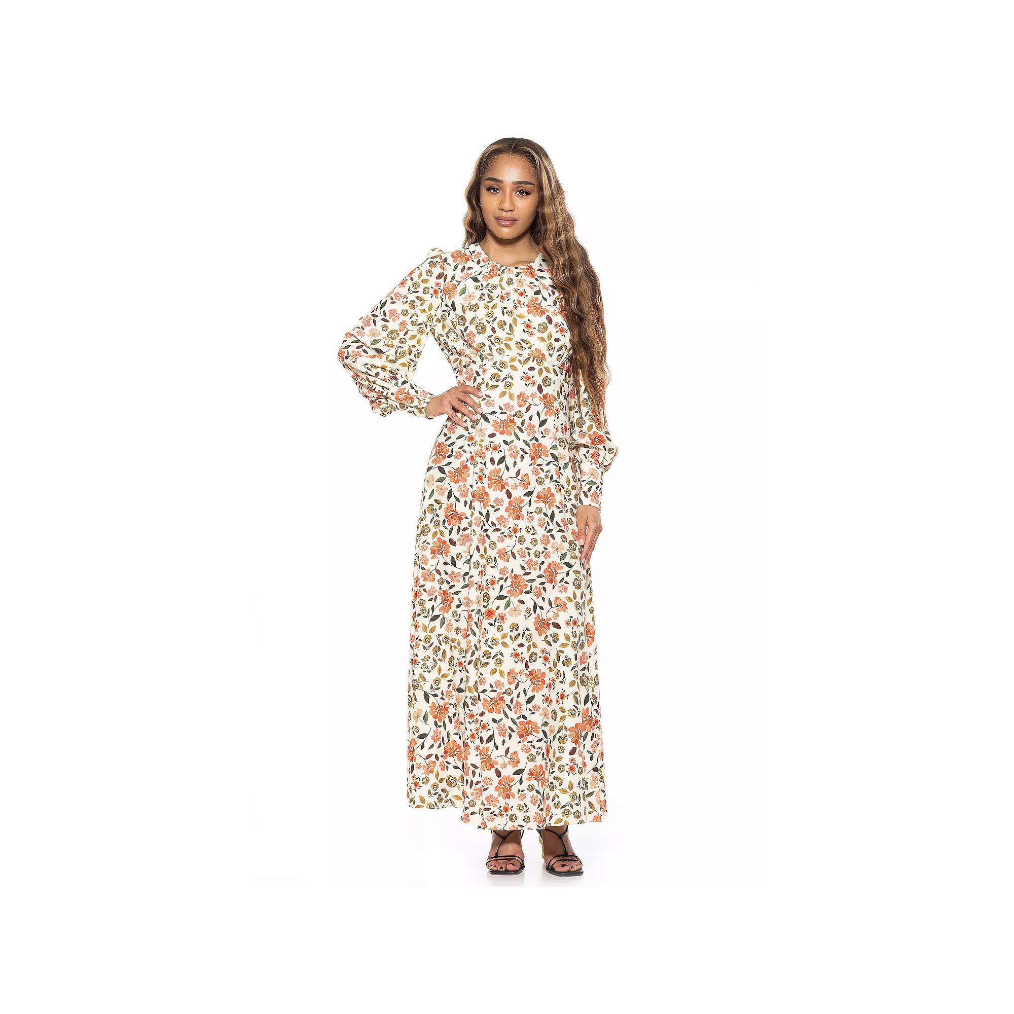 Women's ALEXIA ADMOR Yesenia Flowy Long Sleeve Maxi Dress, Size: 4, Beige Floral Product Image