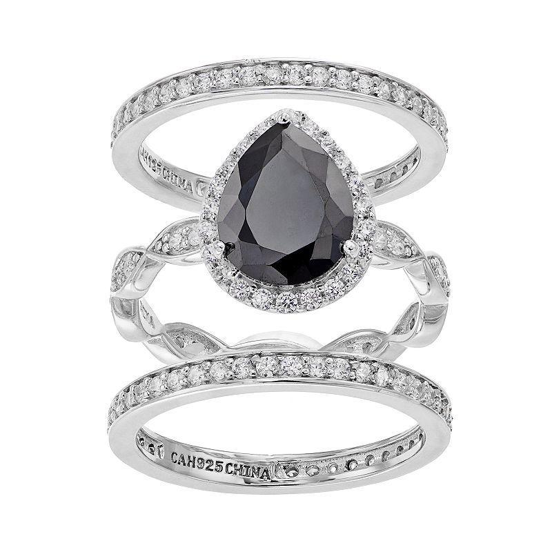 Sophie Miller Sterling Silver Cubic Zirconia Teardrop Ring Set, Women's, Size: 9, Black Product Image