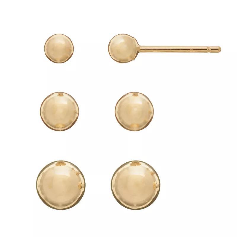 14k Gold Ball Stud Earring Set, Womens Product Image