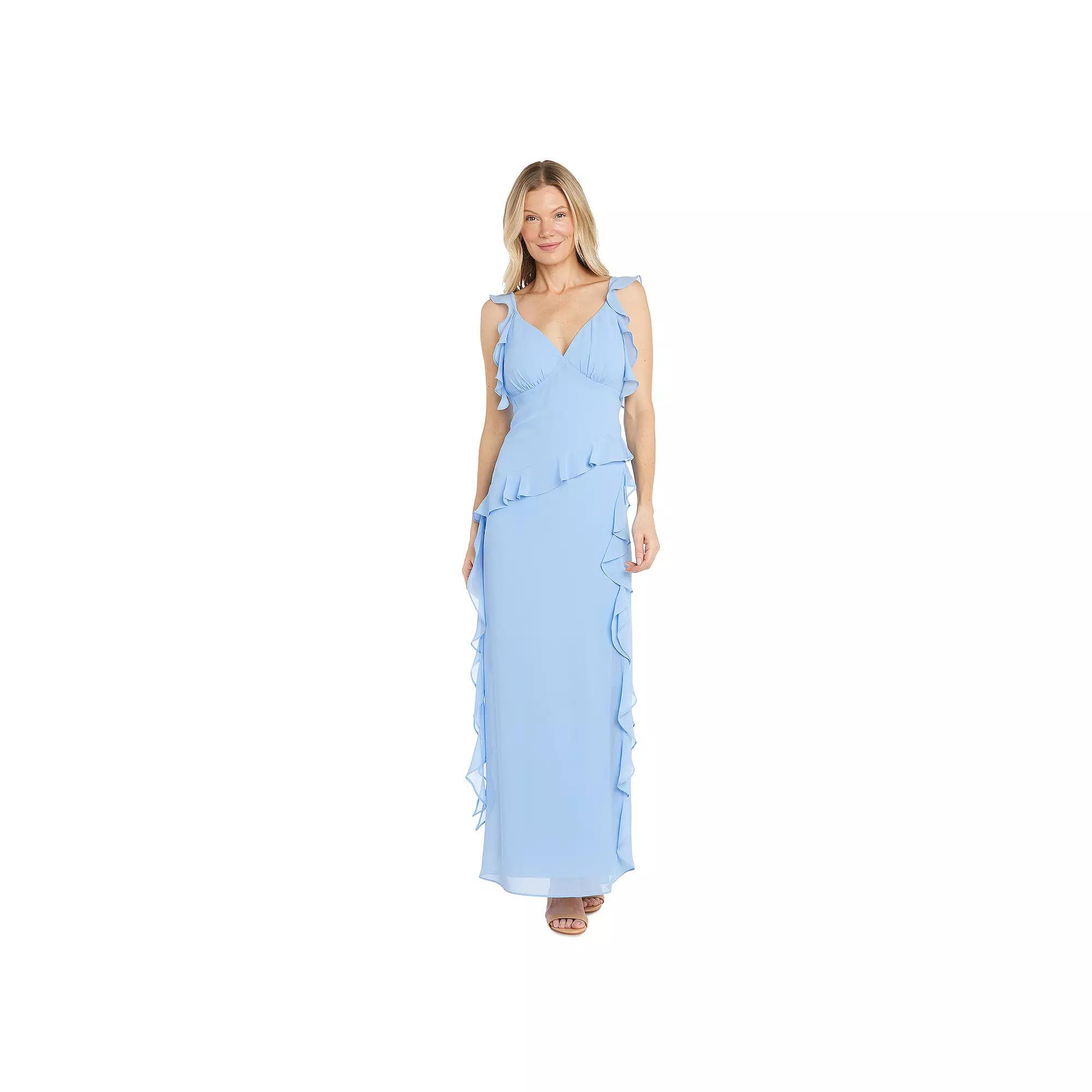 Women's R&M Richards Crepe Chiffon Ruffle Sleeve Flowy Maxi Dress, Size: 18, Blue Product Image