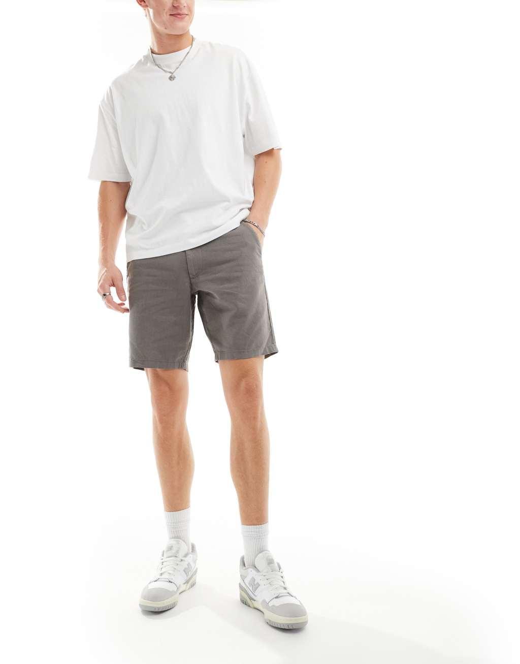 ASOS DESIGN slim linen mix shorts in gray Product Image