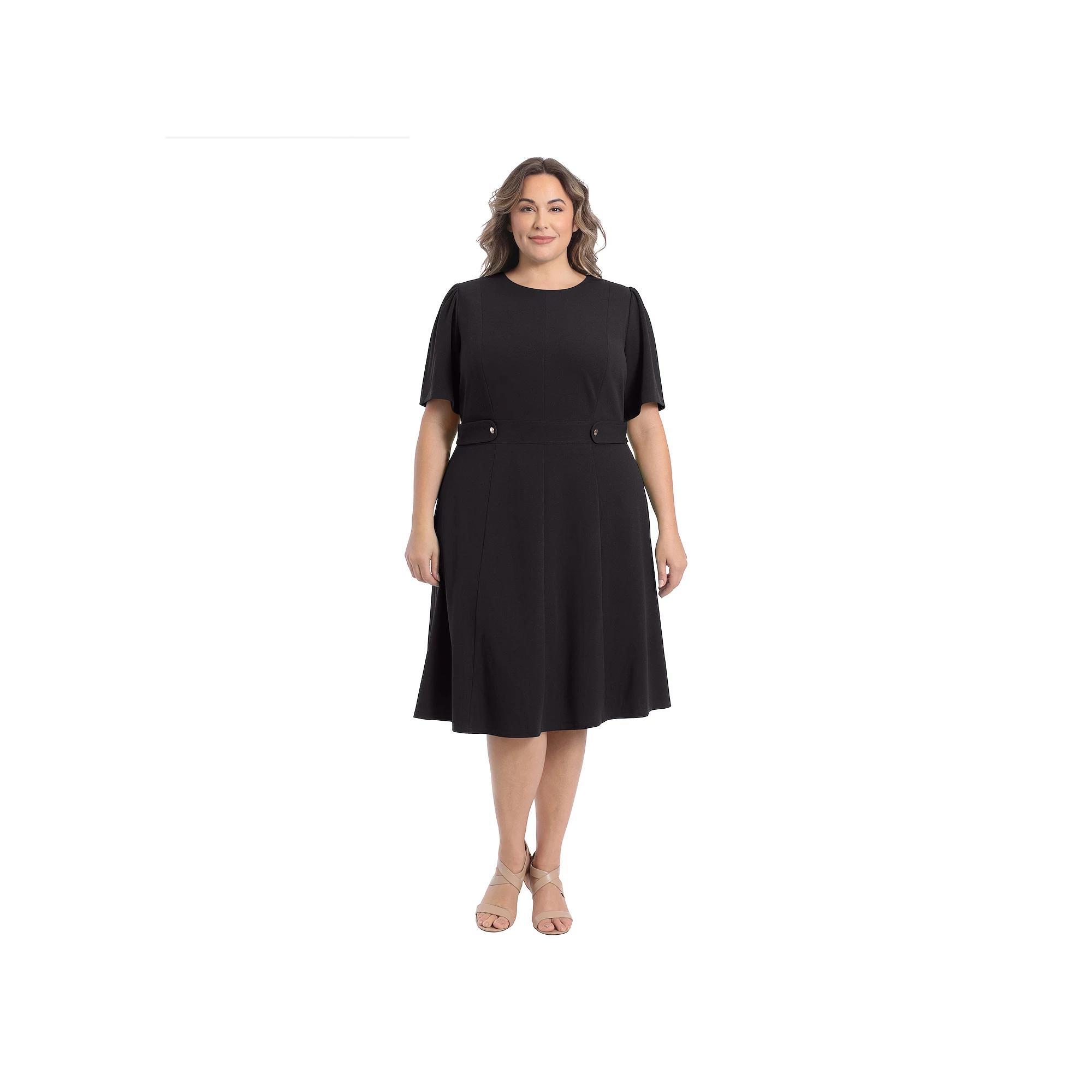 Plus Size London Times Short Sleeve Fit & Flare Midi Dress, Women's, Size: 20 W, Bright Pink Product Image