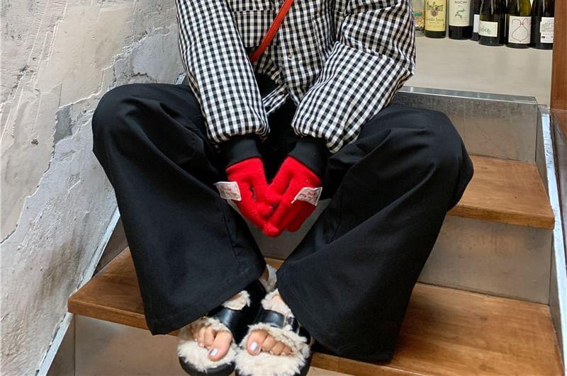 Crew Neck Checker Button Bomber Puffer Jacket Product Image