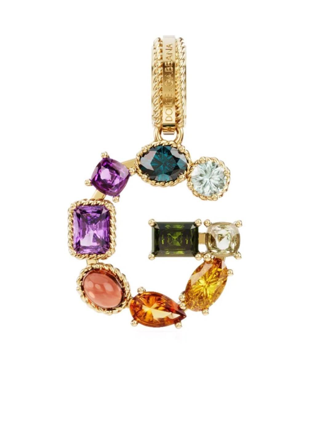 DOLCE & GABBANA Rainbow Alphabet G 18kt Yellow Gold Multi-stone Pendant Product Image